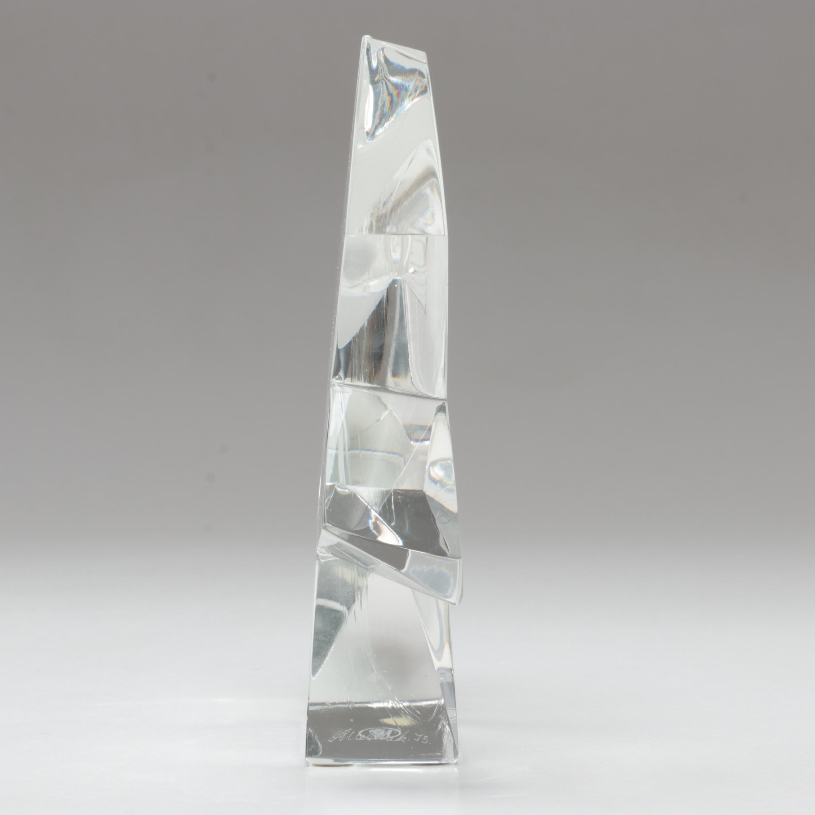 Signed Lubos Metelák for Moser Sandblasted and Engraved Modernist Glass Figurine