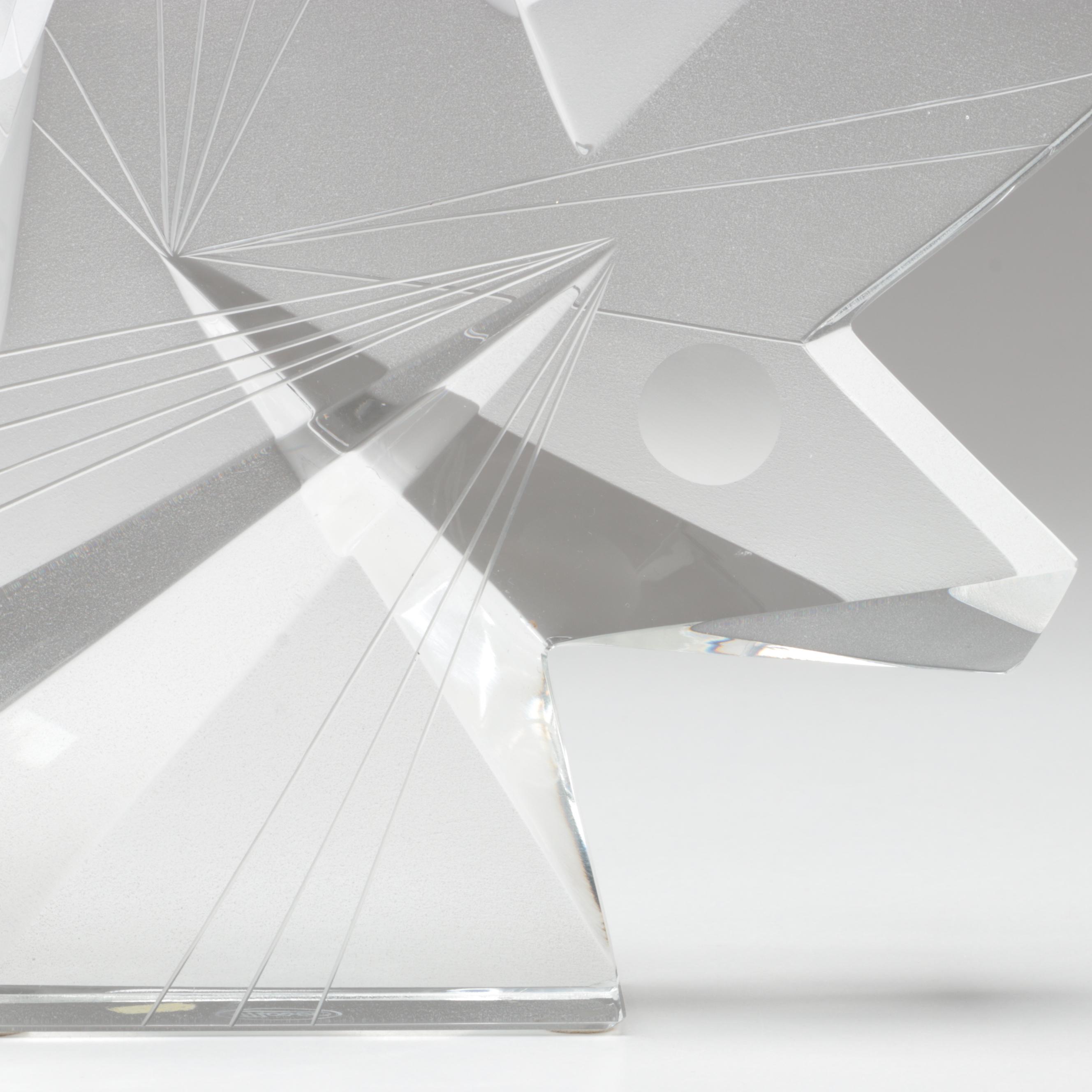 Signed Lubos Metelák for Moser Sandblasted and Engraved Modernist Glass Figurine