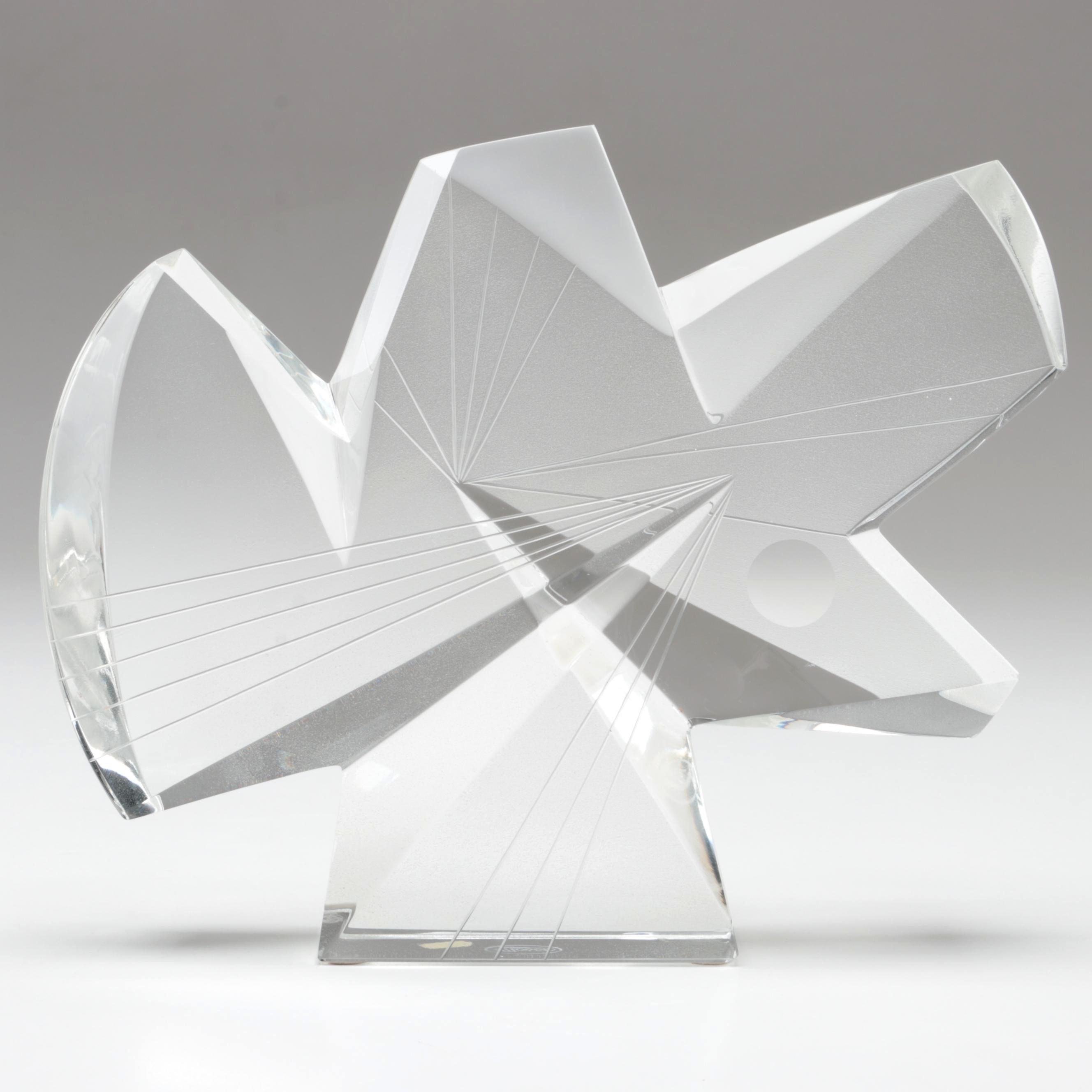 Signed Lubos Metelák for Moser Sandblasted and Engraved Modernist Glass Figurine