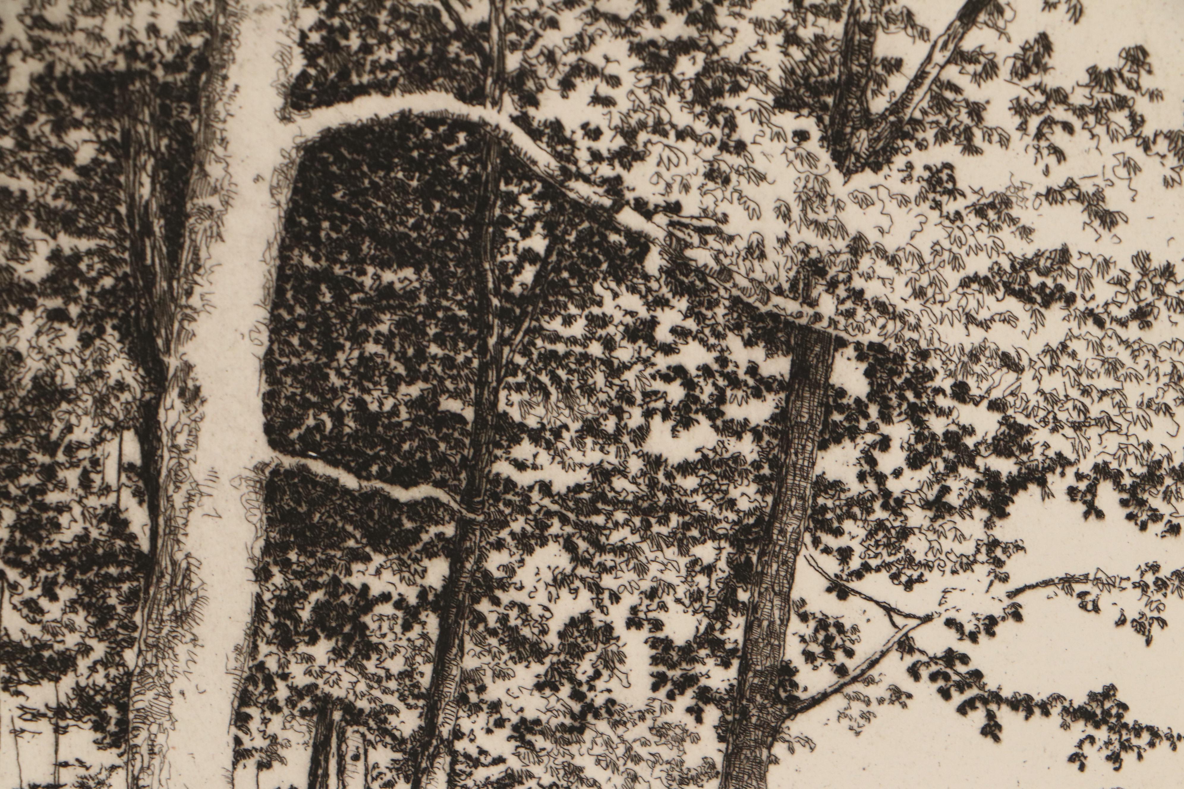 Lee Sturges Etching "The Sheep Pasture," Early 20th Century