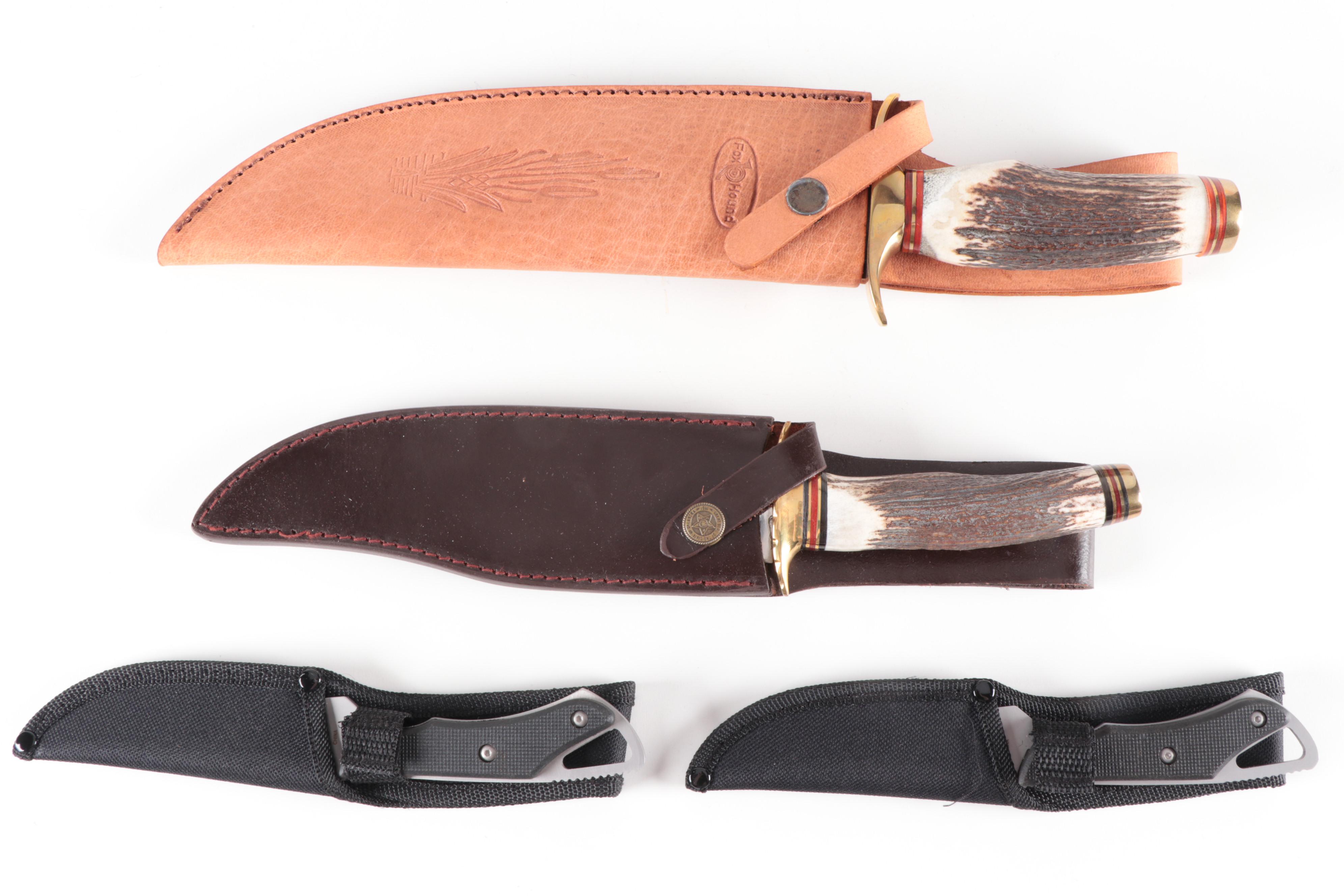 Fox n Hound Bowie Knife With Frost Cutlery and Other Fixed Blade Knives, Sheaths