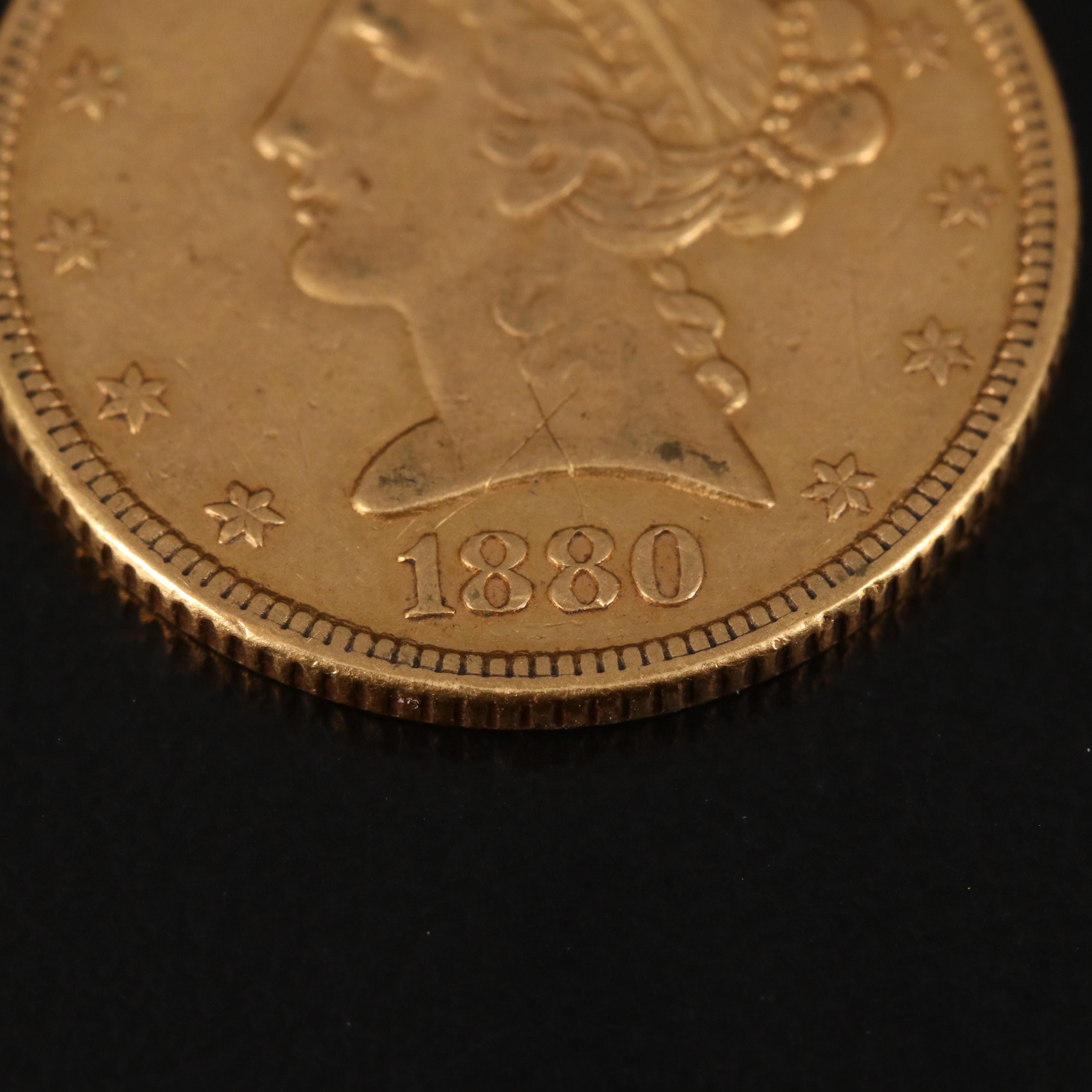 1880 Liberty Head $5 Gold Coin