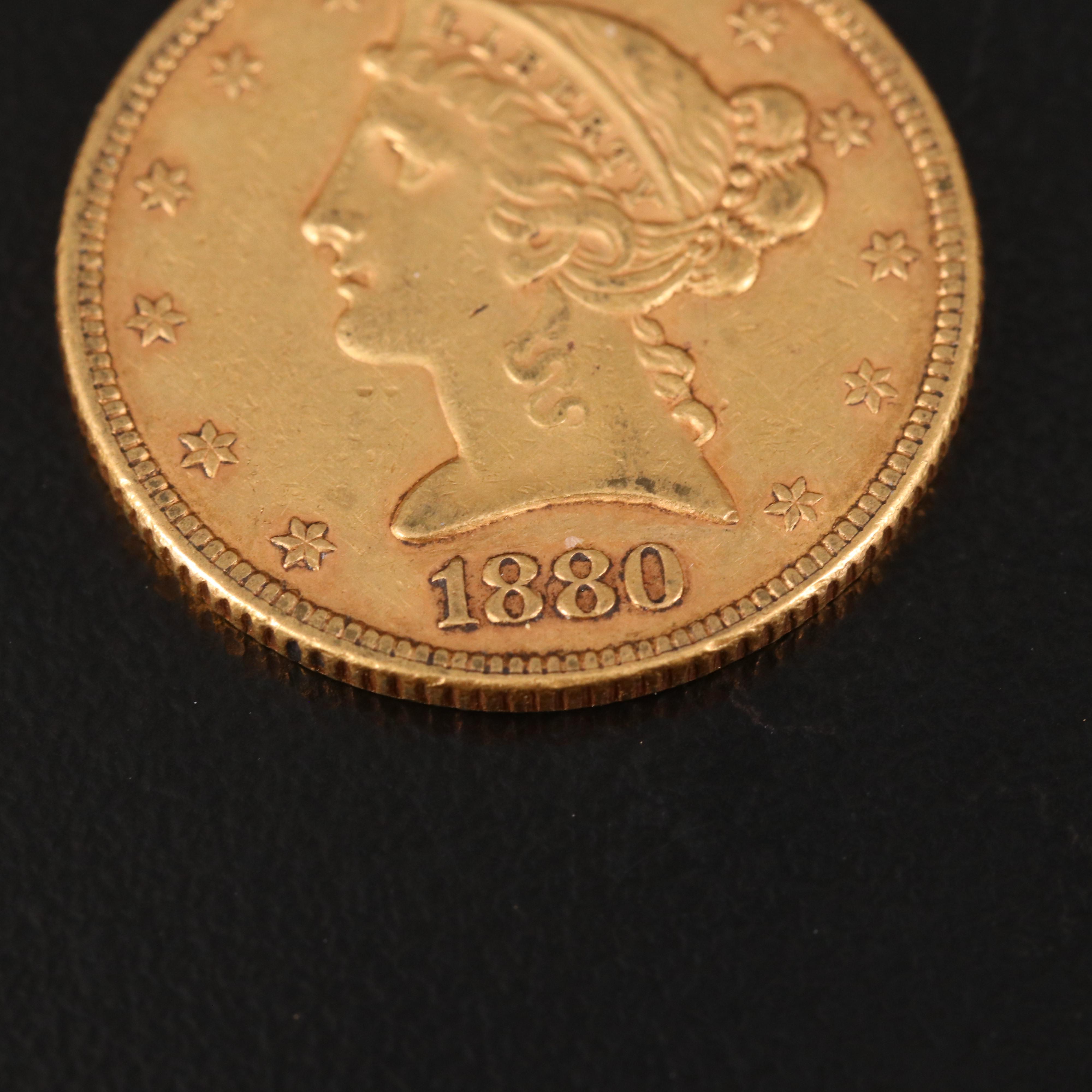 1880 Liberty Head $5 Gold Coin