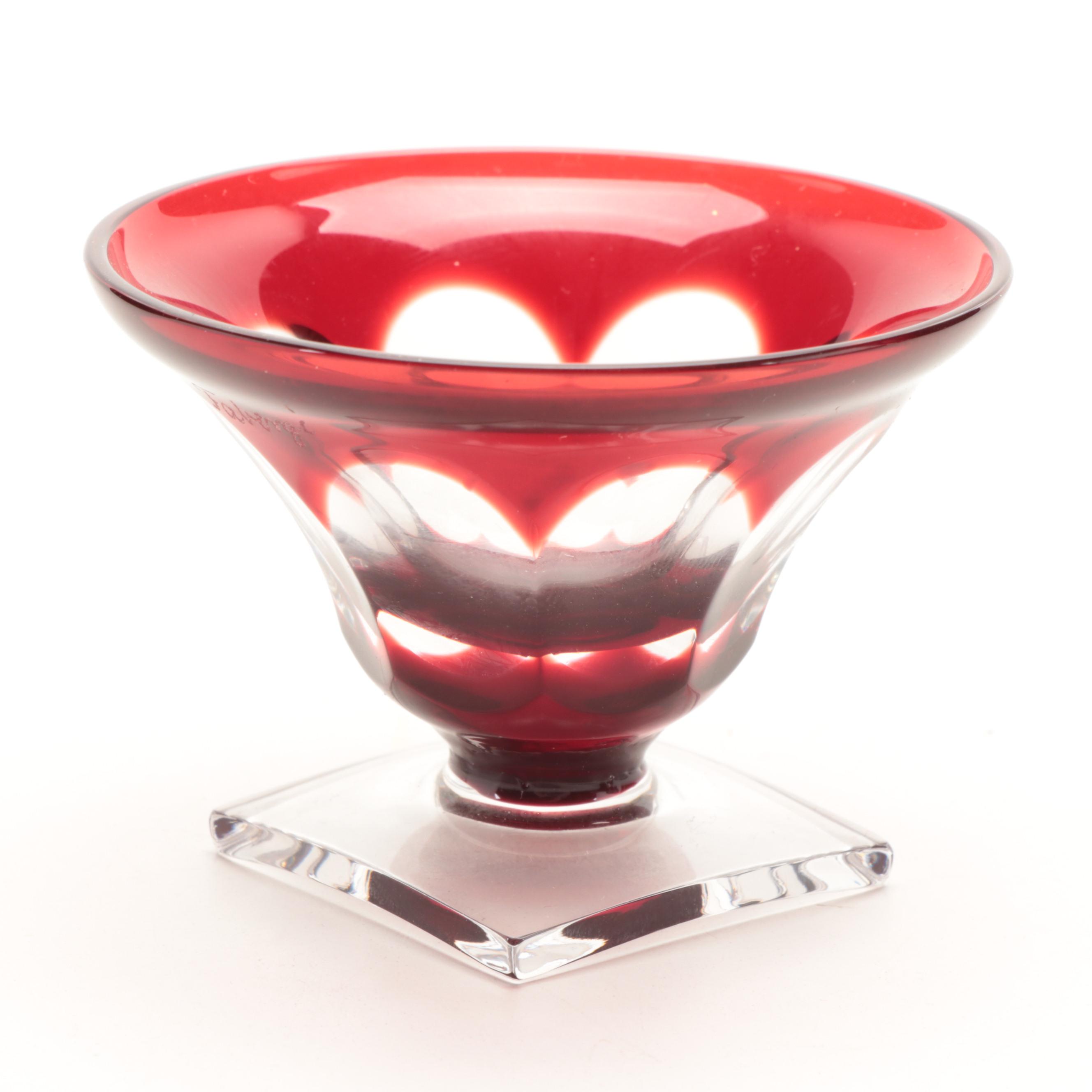 Faberge Crystal Cut to Clear Salt Cellars with Silver Spoons in Presentation Box