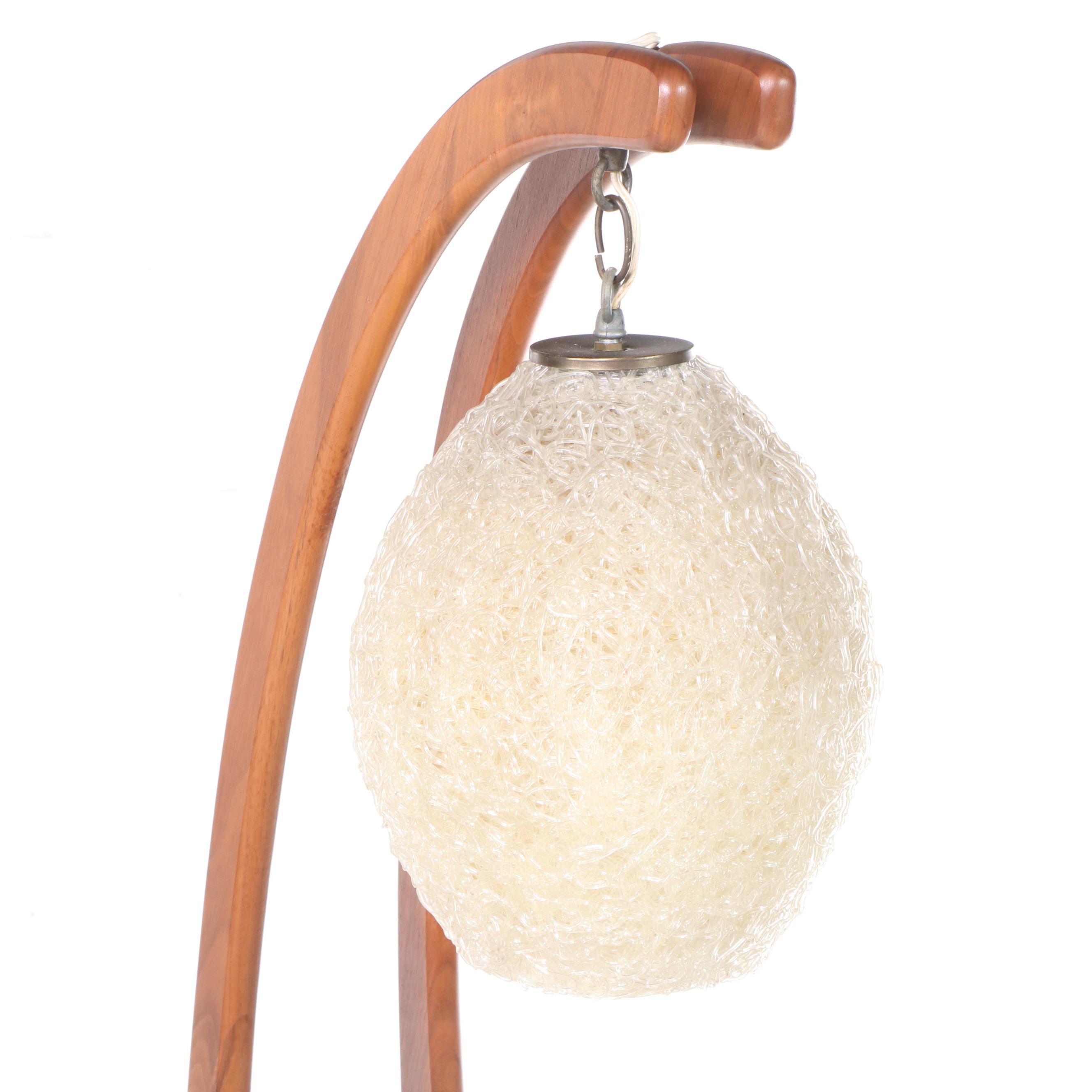 Mid Century Modern Walnut Floor Lamp with Integrated Side Table