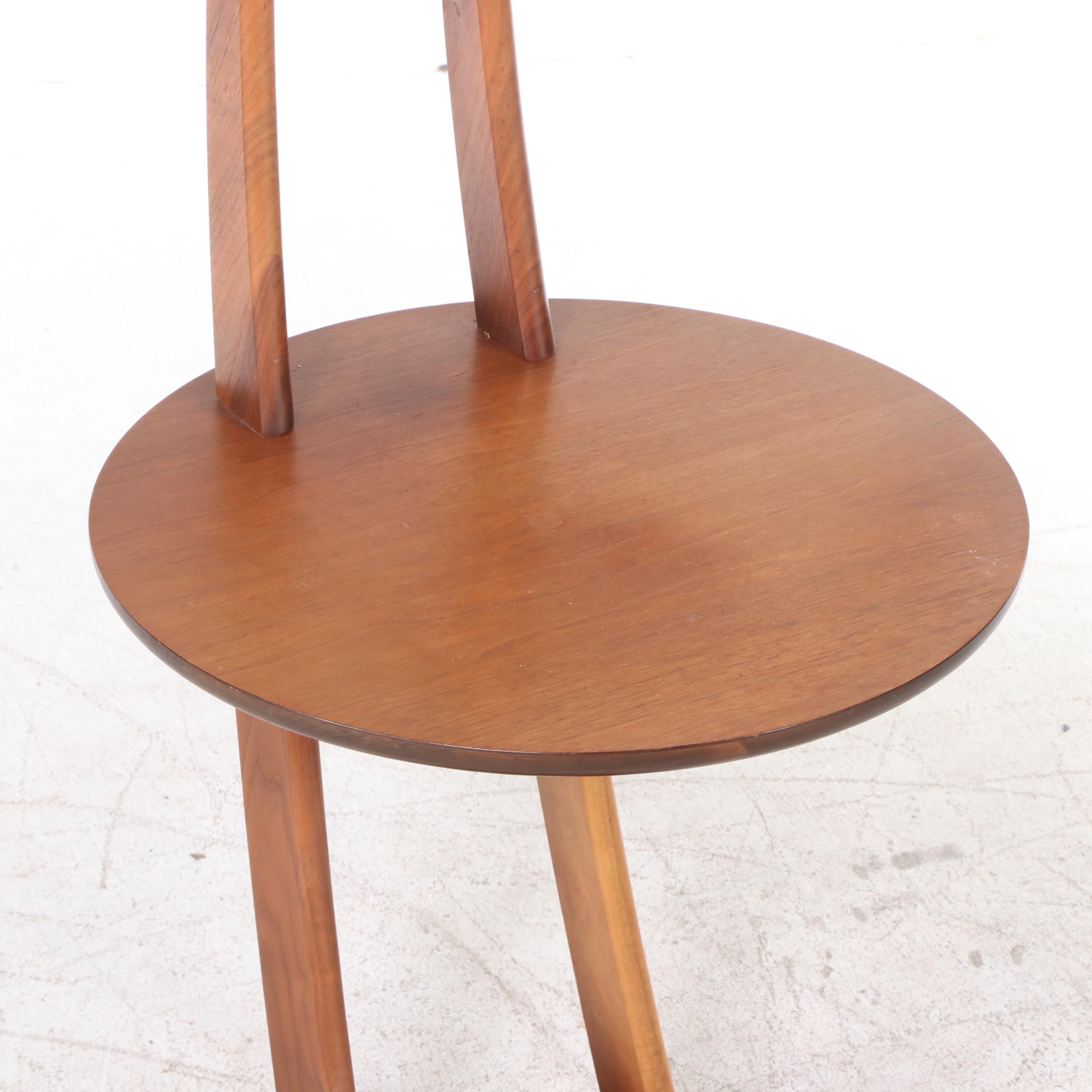 Mid Century Modern Walnut Floor Lamp with Integrated Side Table