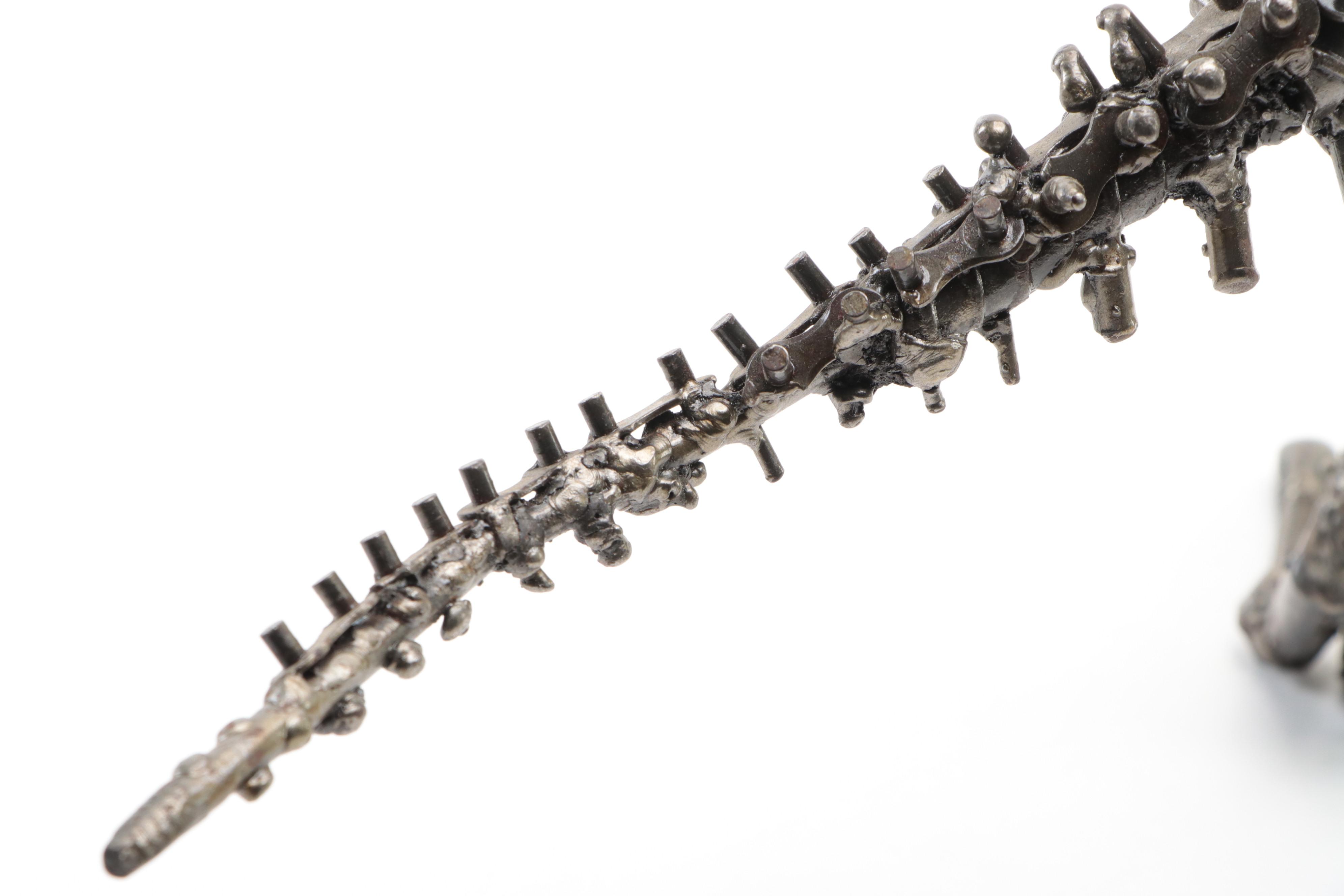 Metal Park Scrap Metal Sculpture of Predatory Dinosaur Skeleton