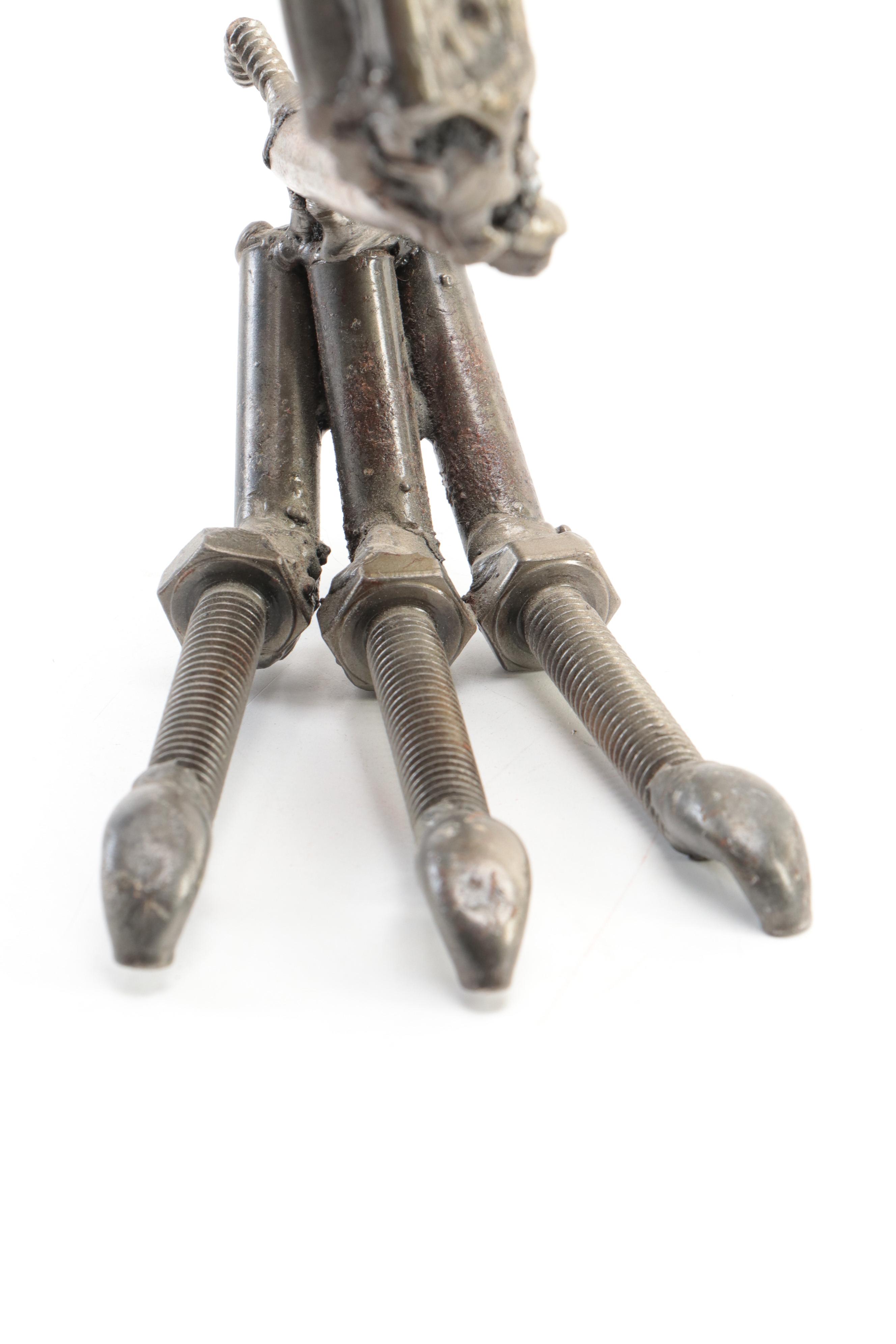 Metal Park Scrap Metal Sculpture of Predatory Dinosaur Skeleton