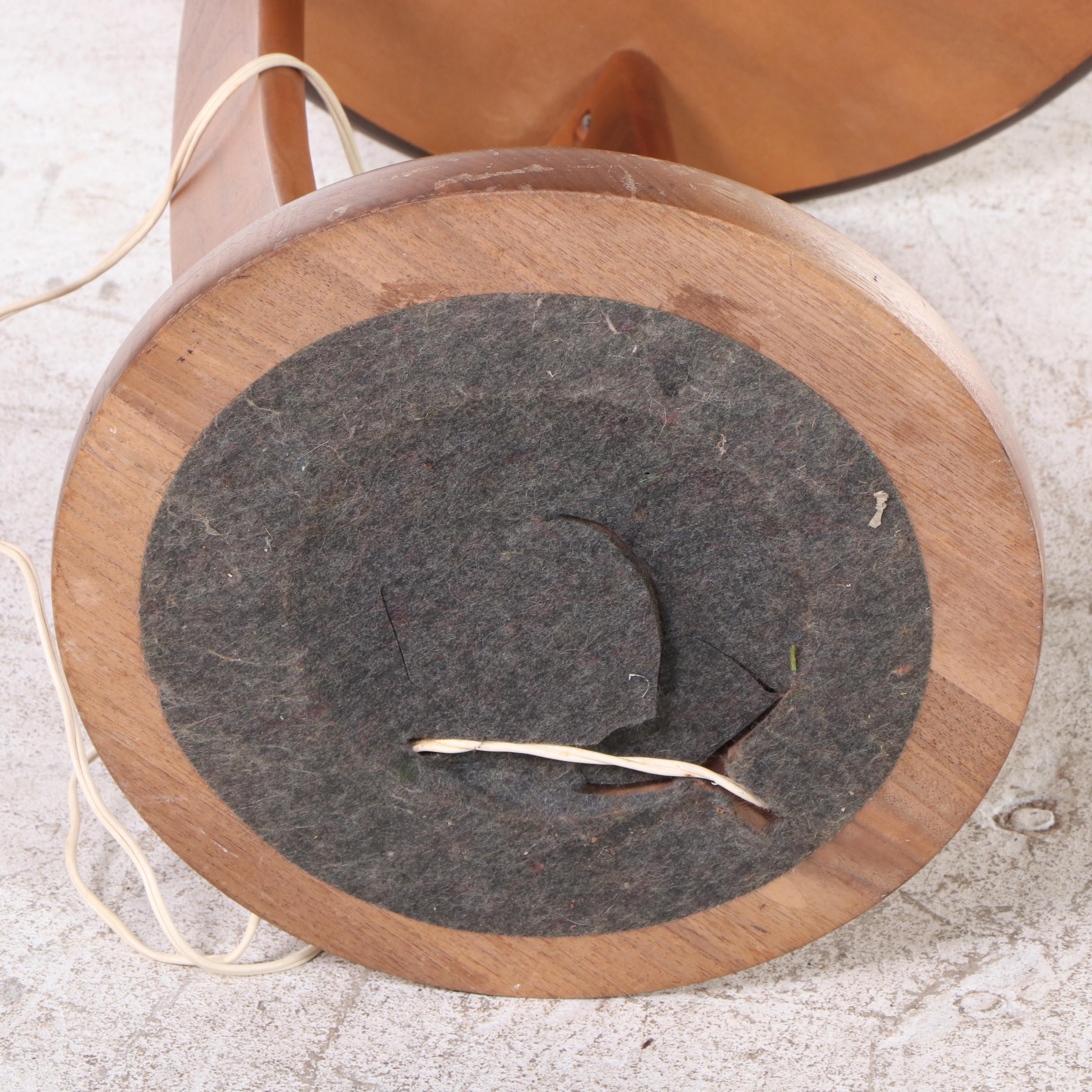 Mid Century Modern Walnut Floor Lamp with Integrated Side Table