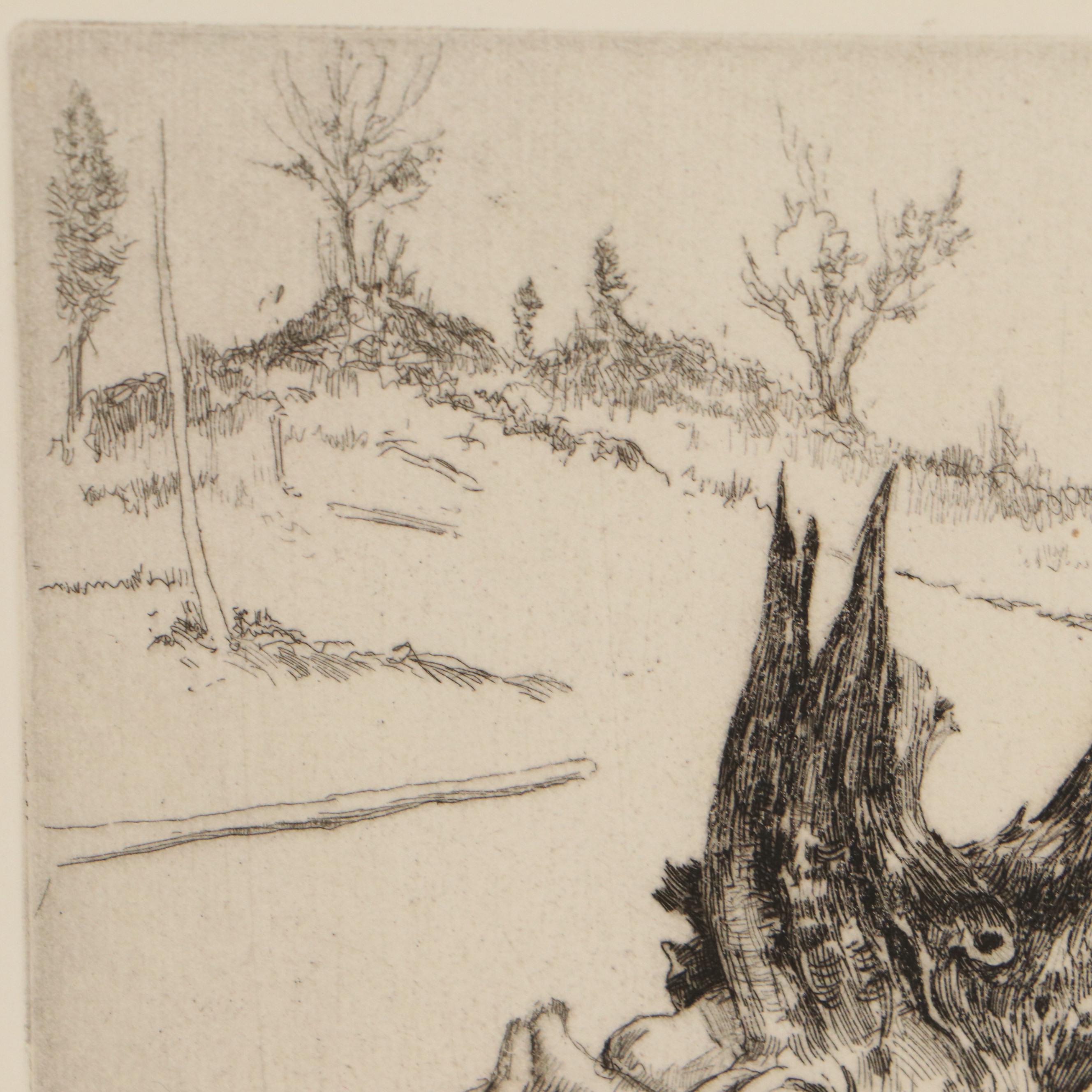 Lee Sturges Landscape Etching "Driftwood," 1941