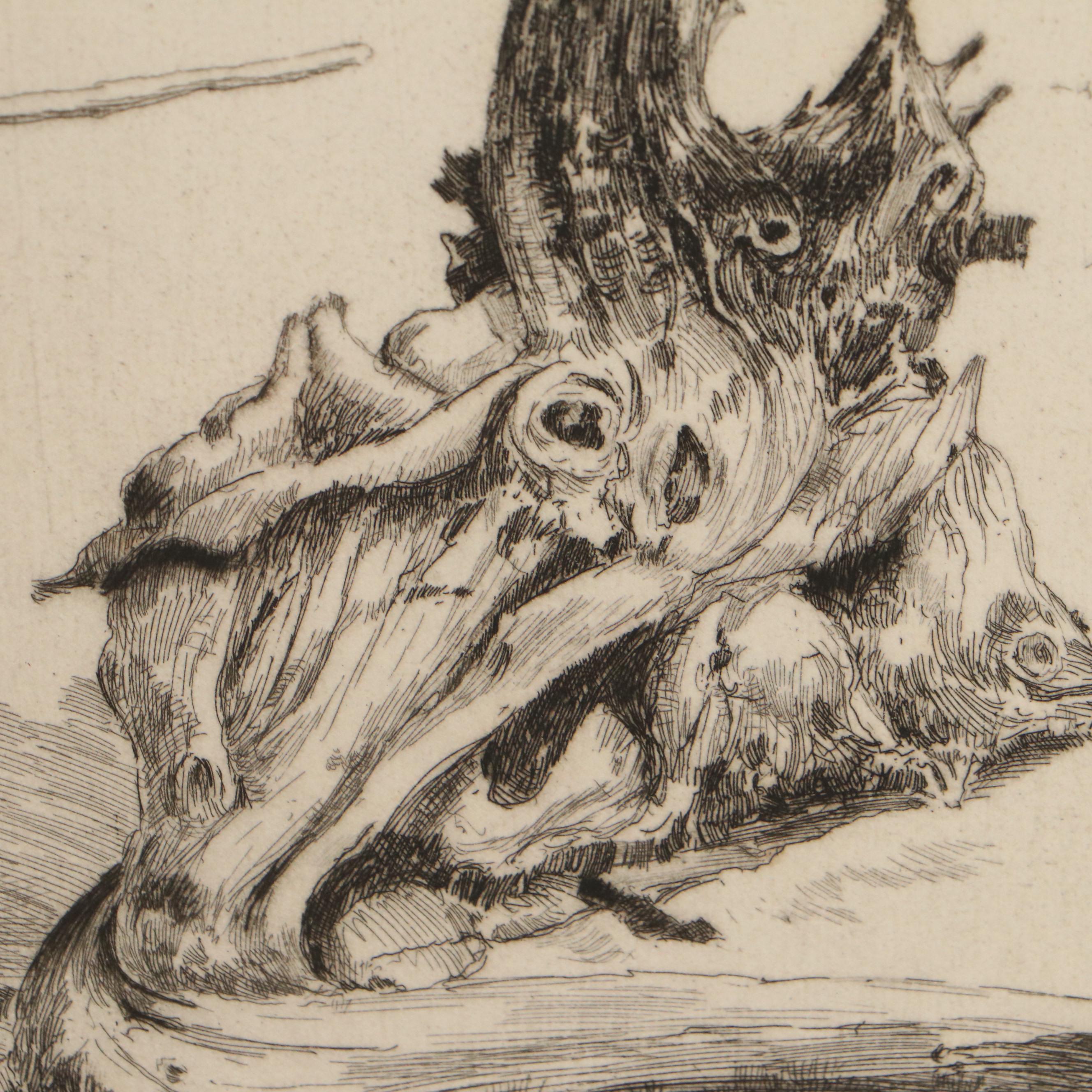 Lee Sturges Landscape Etching "Driftwood," 1941