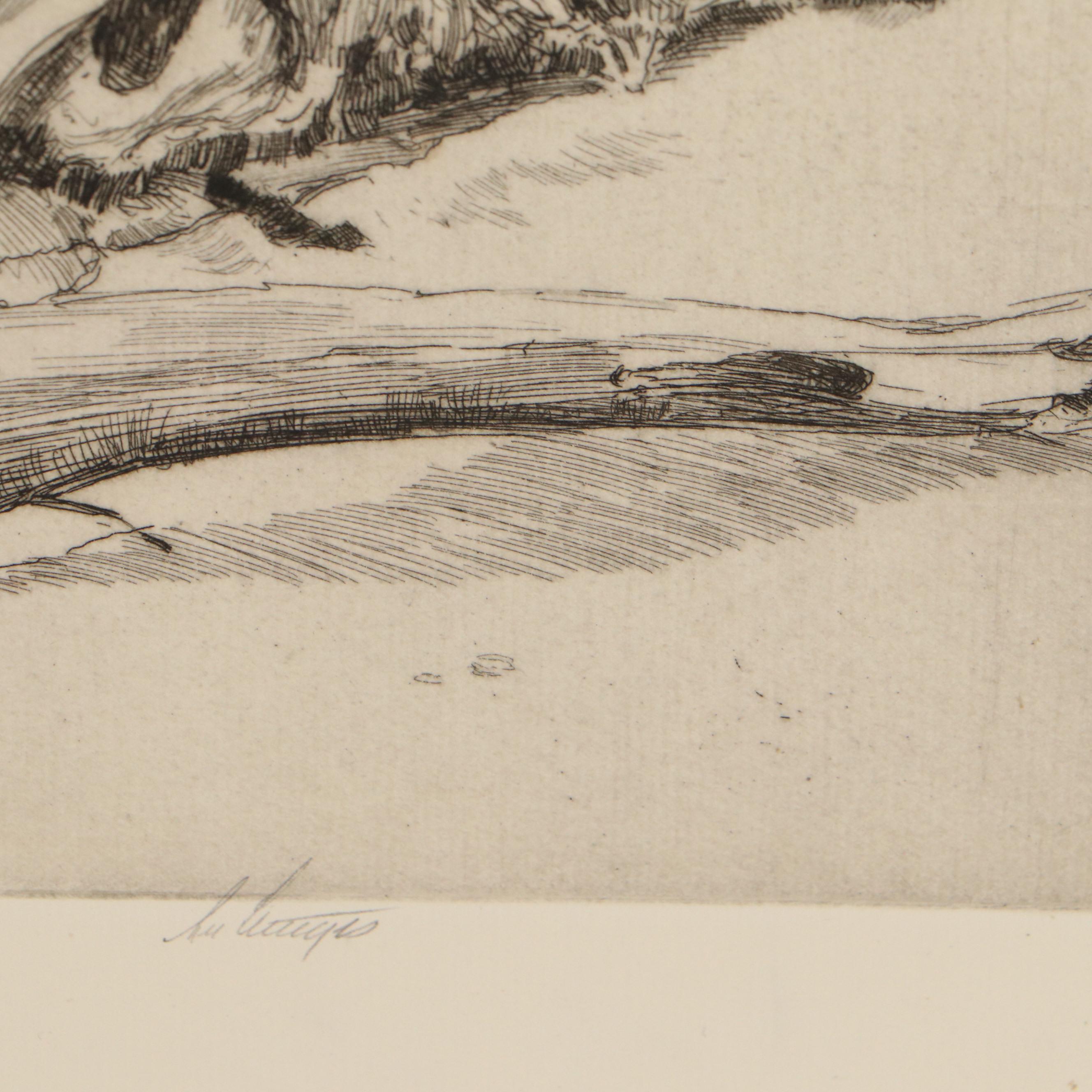 Lee Sturges Landscape Etching "Driftwood," 1941