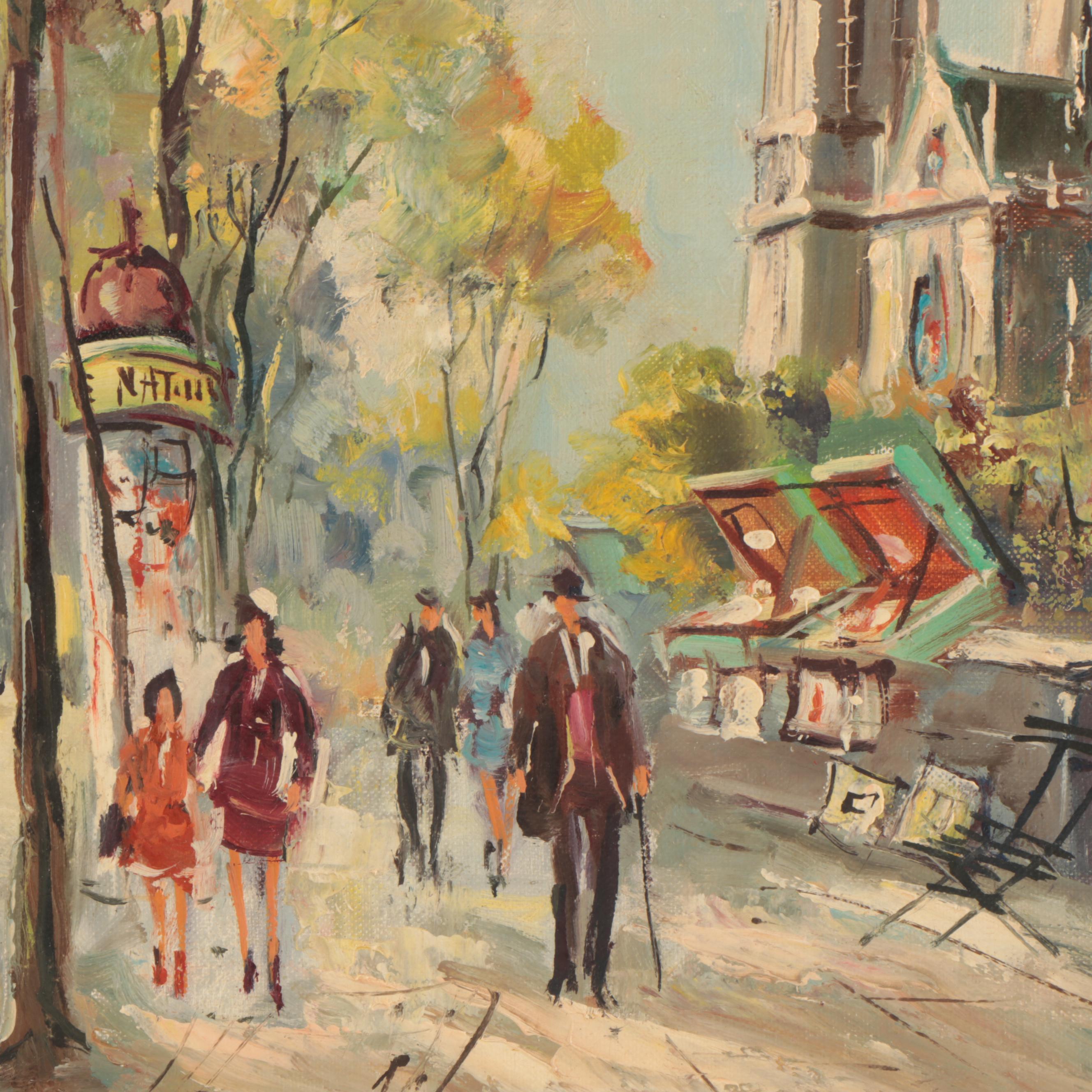 Parisian Boulevard Scene Oil Painting
