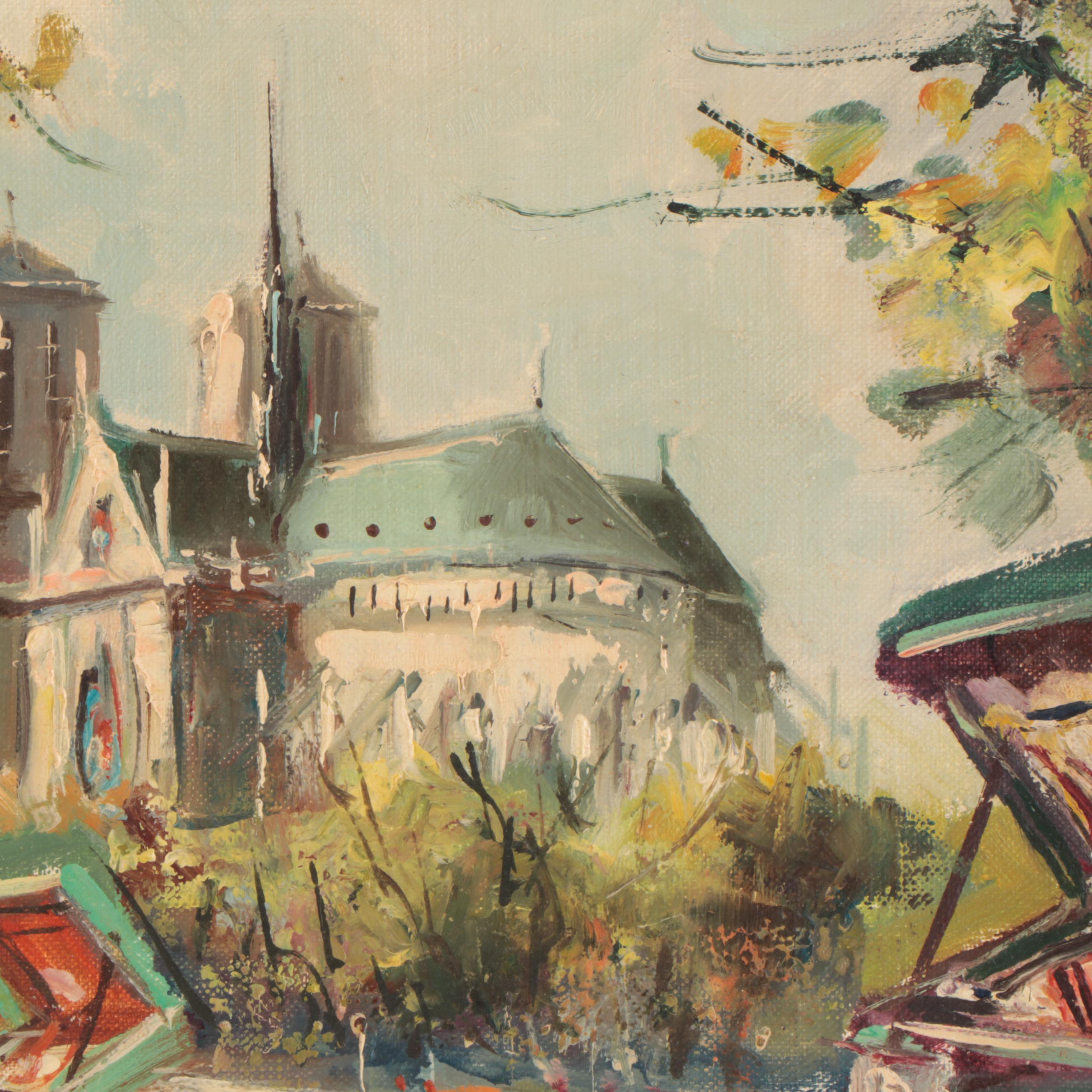 Parisian Boulevard Scene Oil Painting