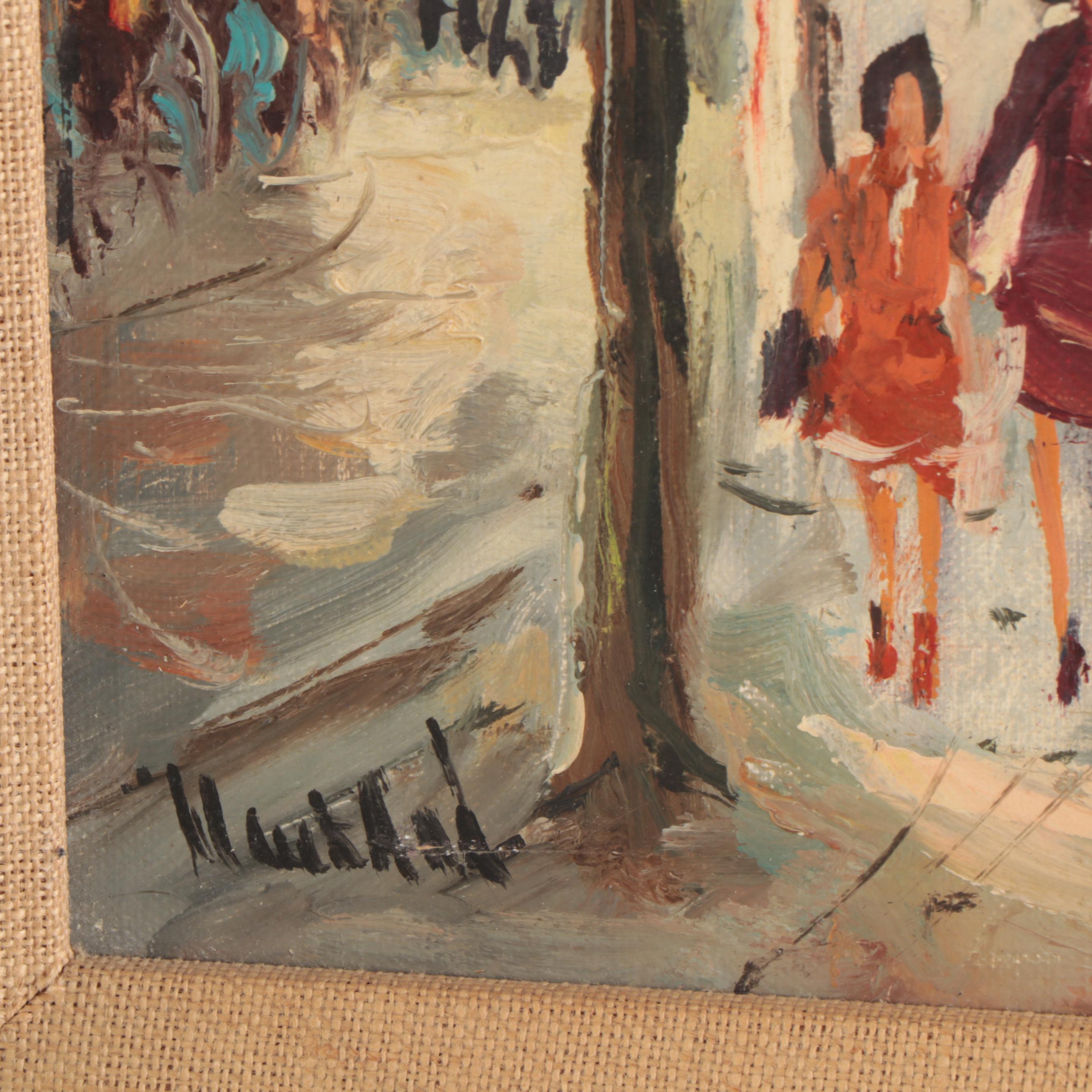 Parisian Boulevard Scene Oil Painting