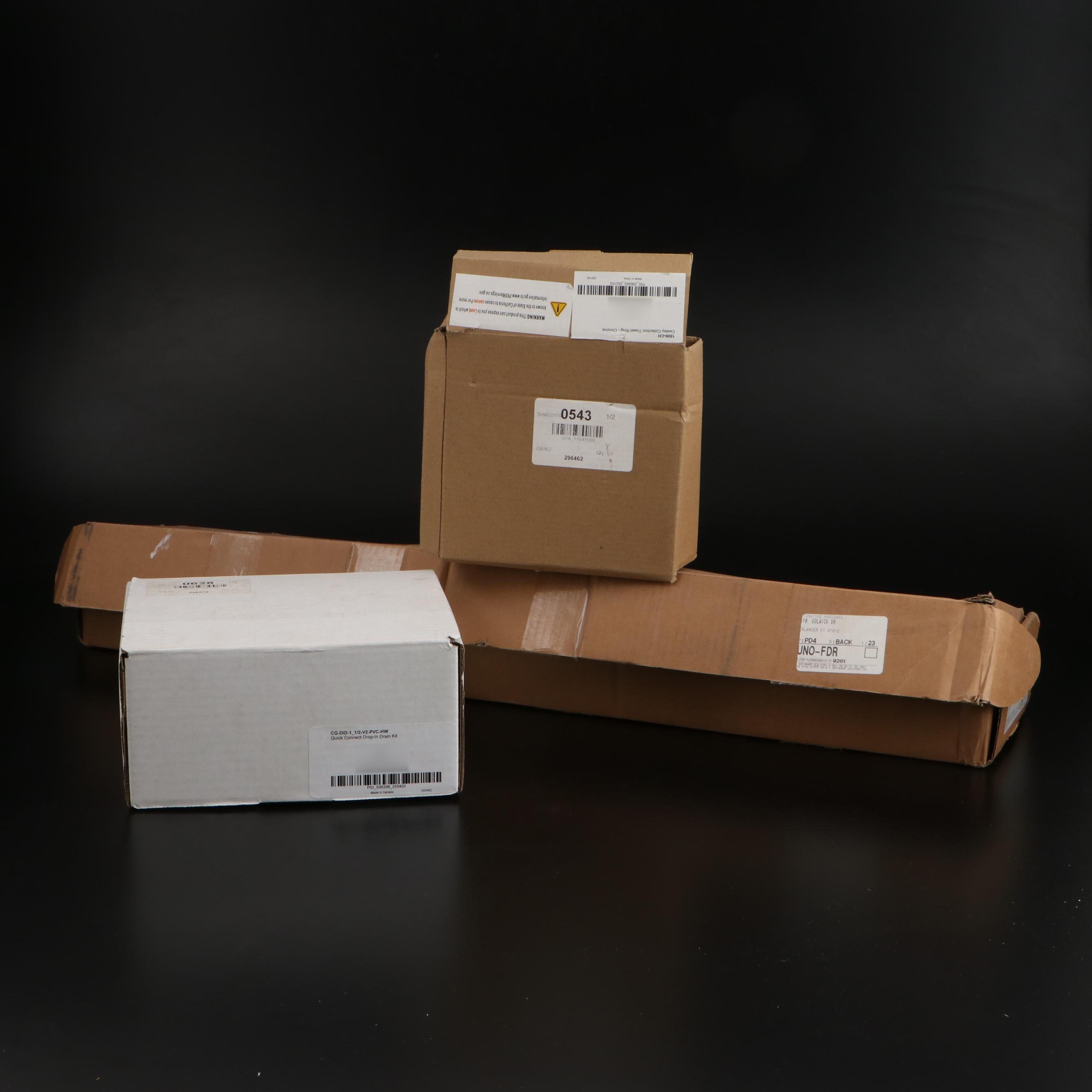 Polished Nickel Finish Tub Drain and Drop-In Kit with Chrome Towel Ring