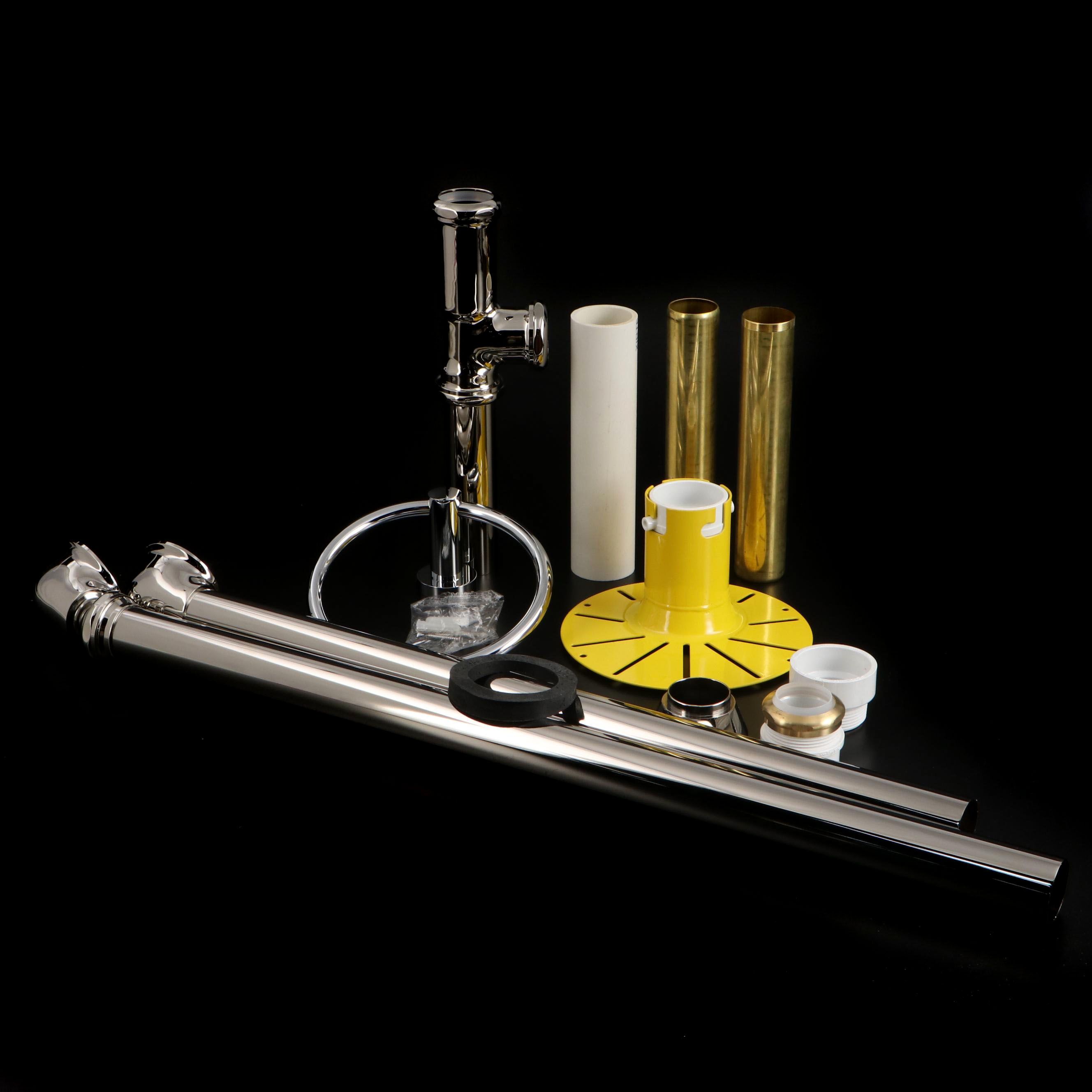 Polished Nickel Finish Tub Drain and Drop-In Kit with Chrome Towel Ring