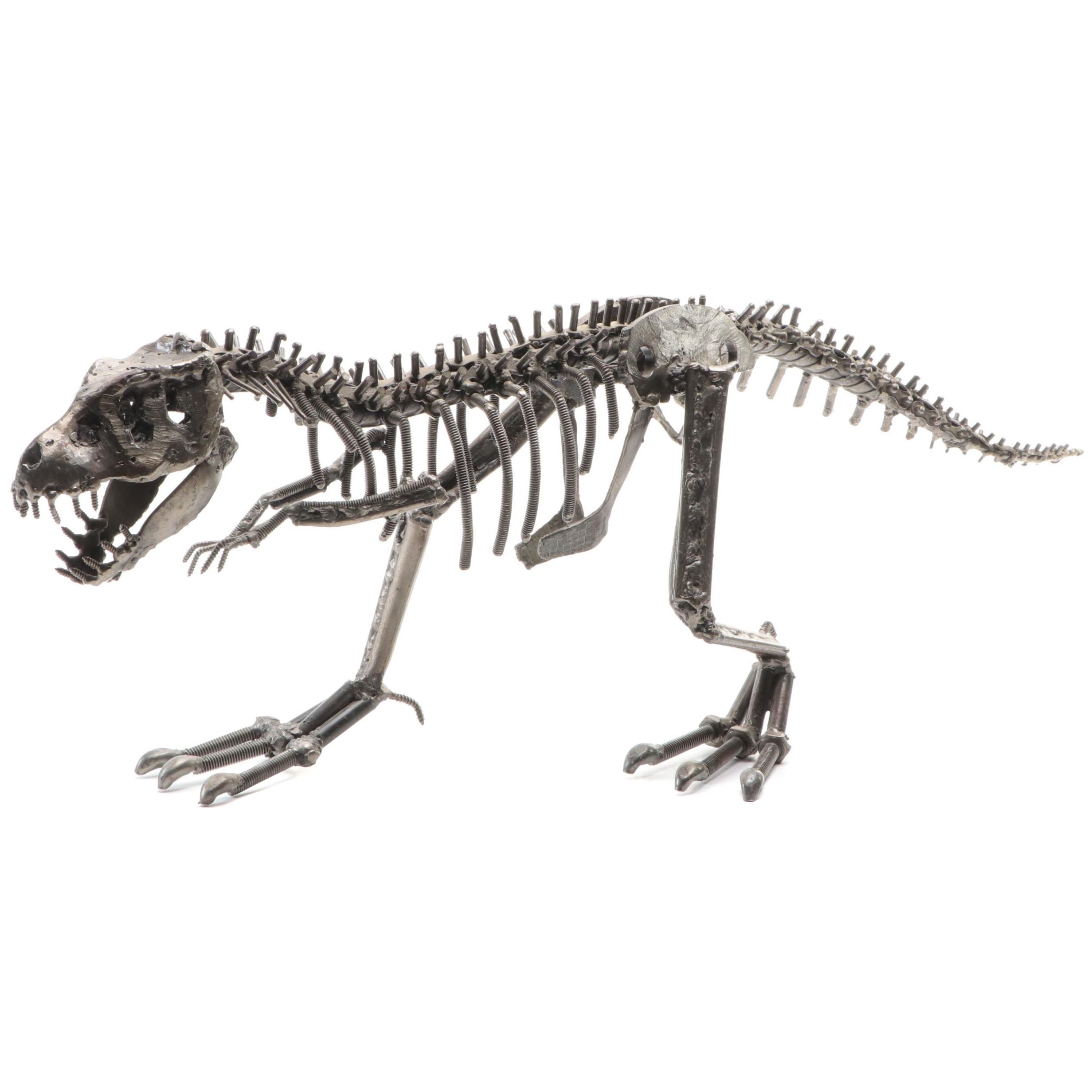 Metal Park Scrap Metal Sculpture of Predatory Dinosaur Skeleton