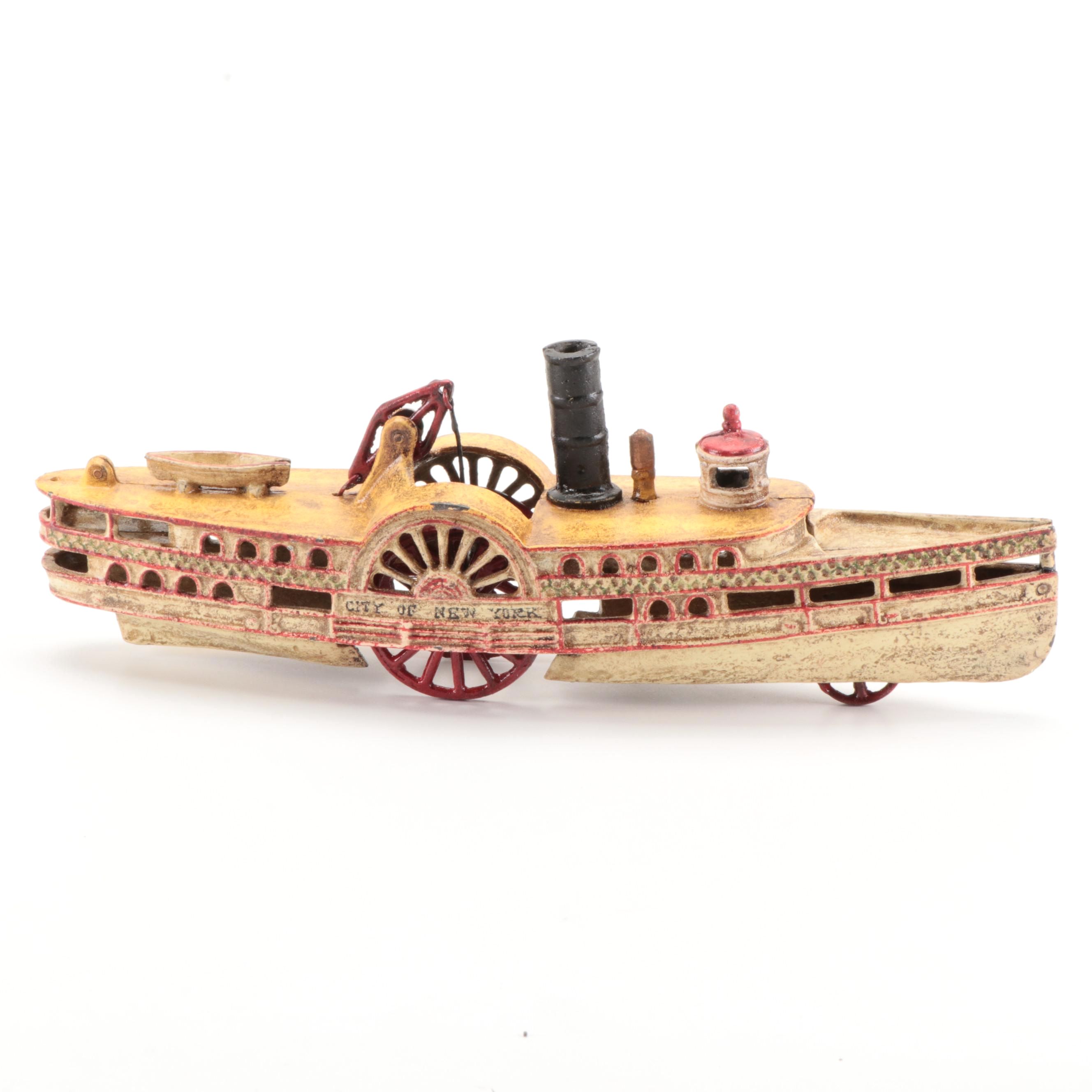 Cast Iron City of New York Side Wheel Steamboat