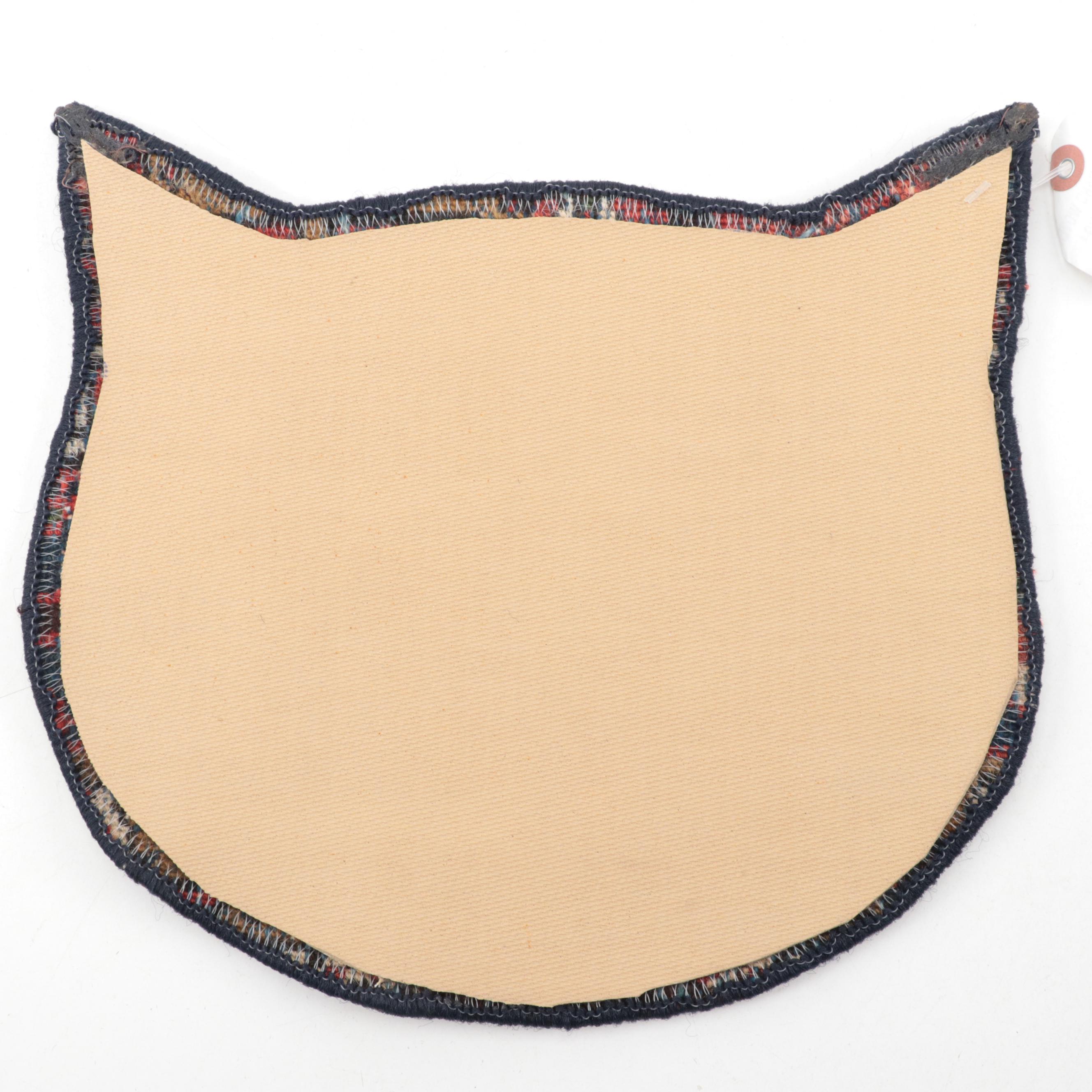 Cat Head Silhouette Repurposed Hand-Knotted Rug Remnant Floor Mats