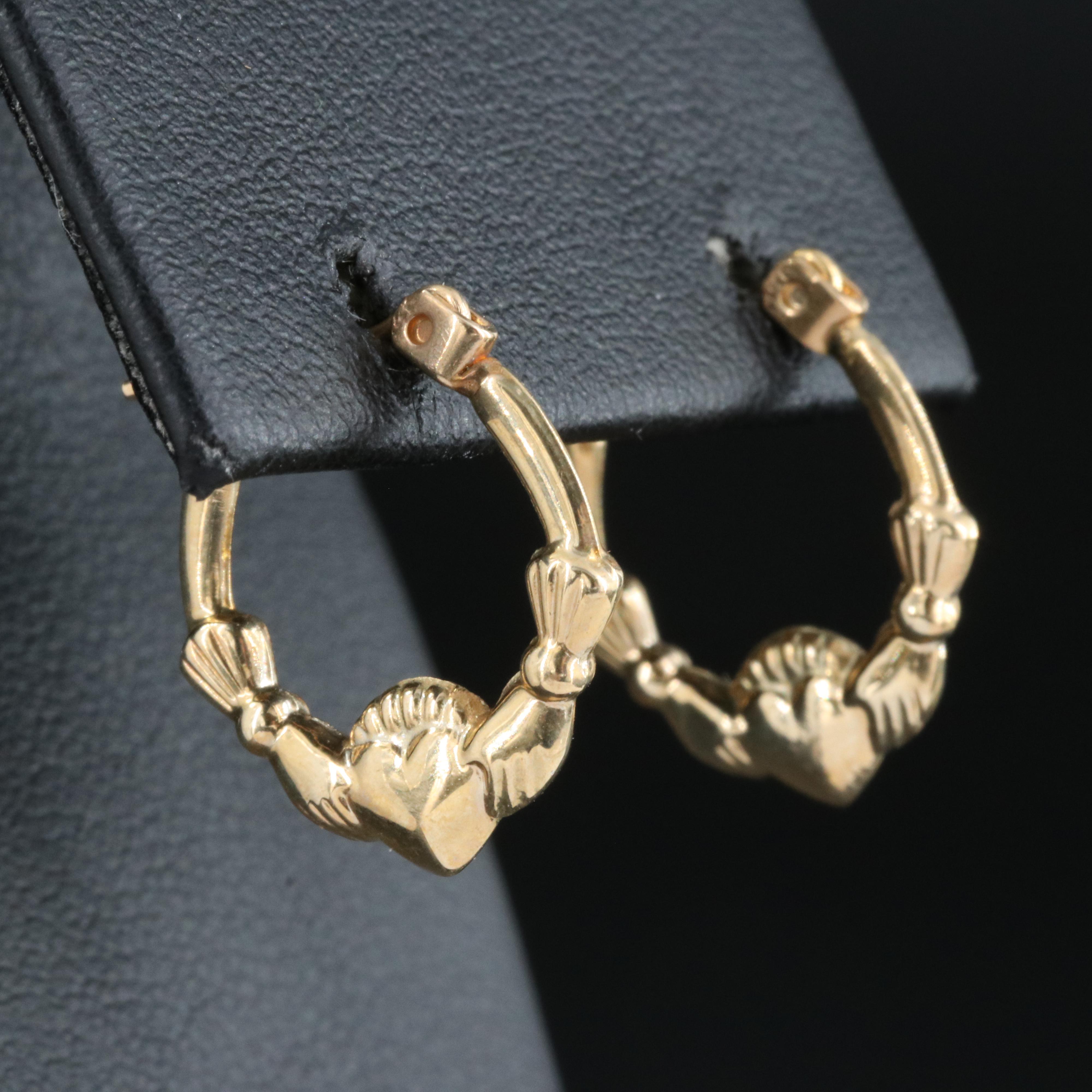 14K "Claddagh" Hoop Earrings