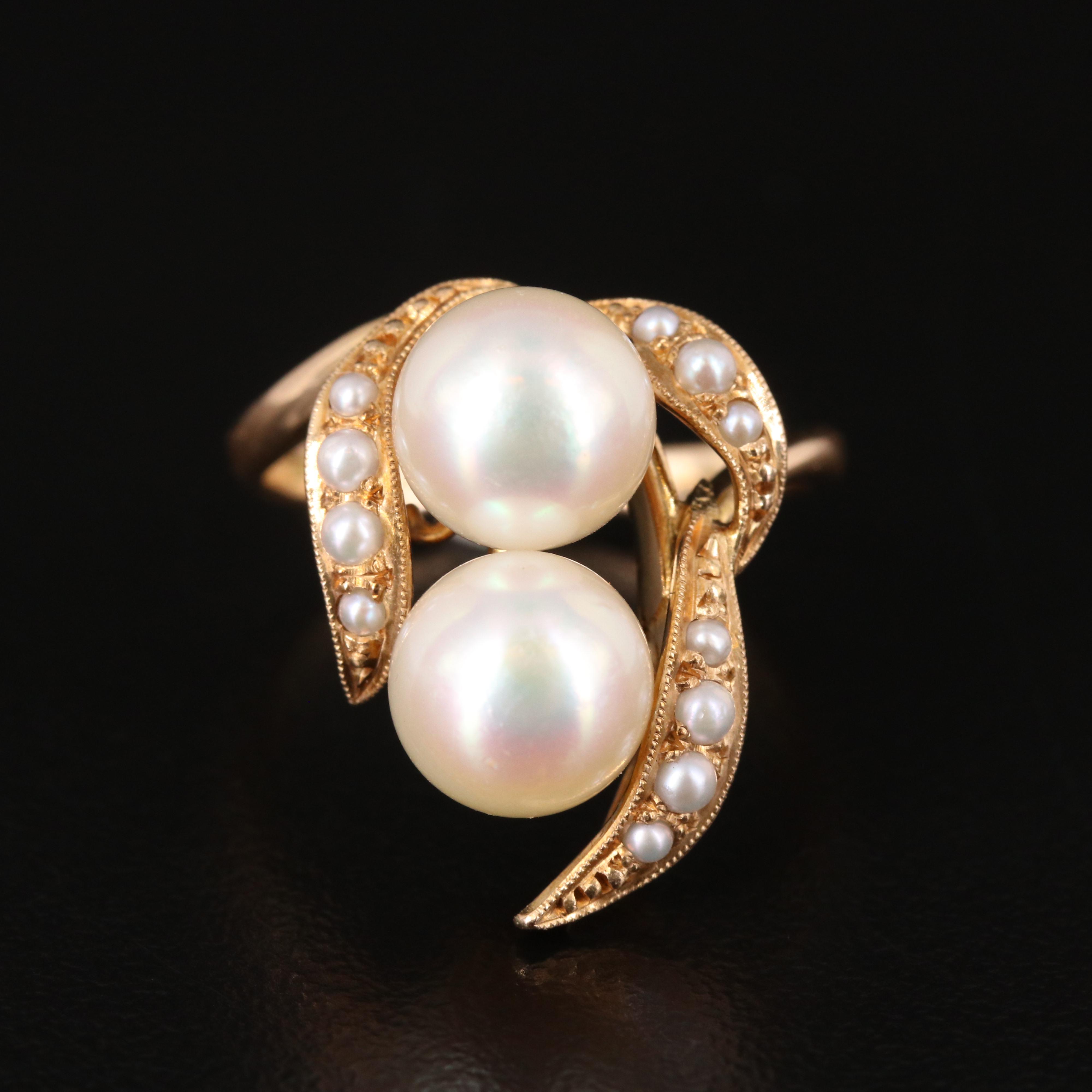 Vintage 18K Pearl Toi et Moi Ring