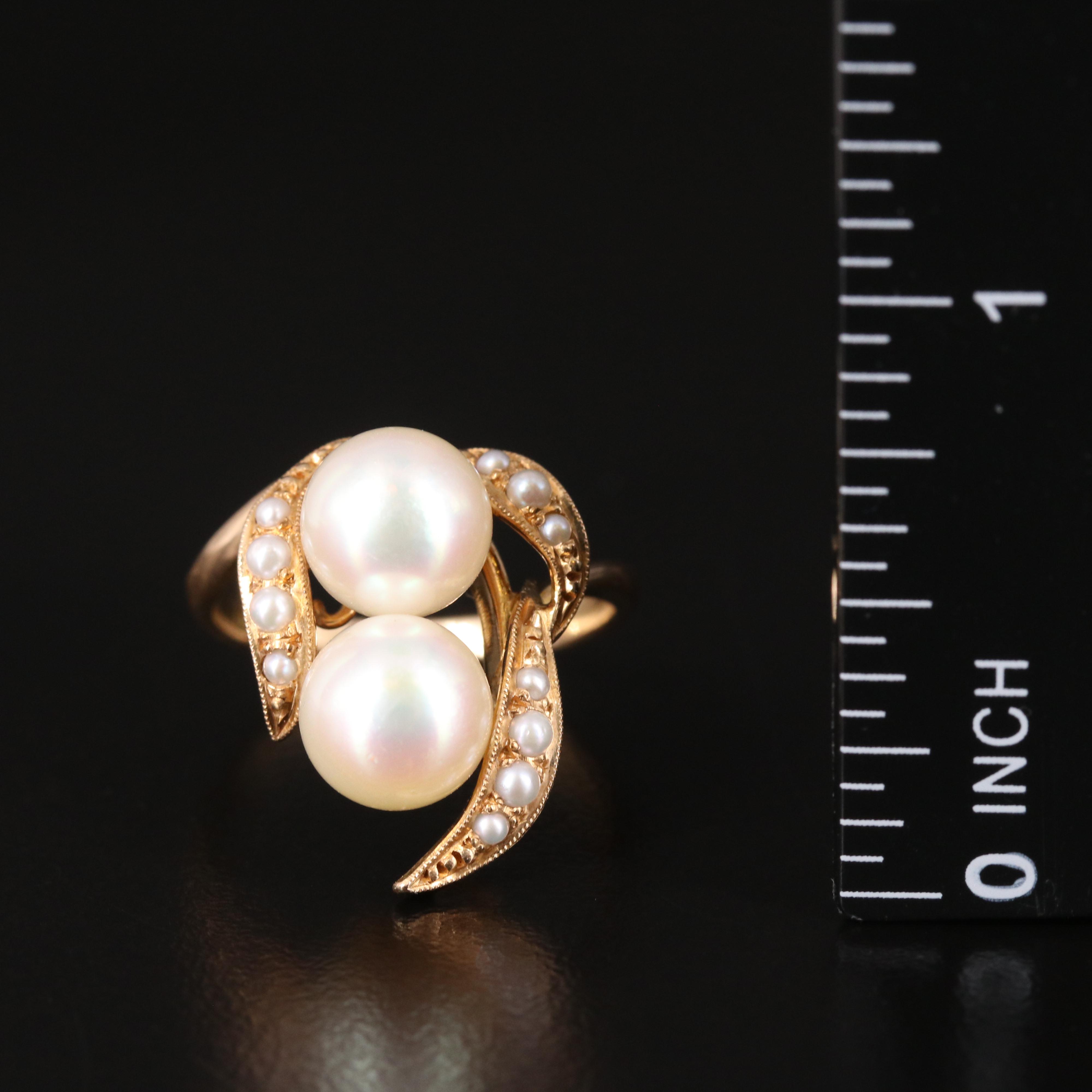 Vintage 18K Pearl Toi et Moi Ring