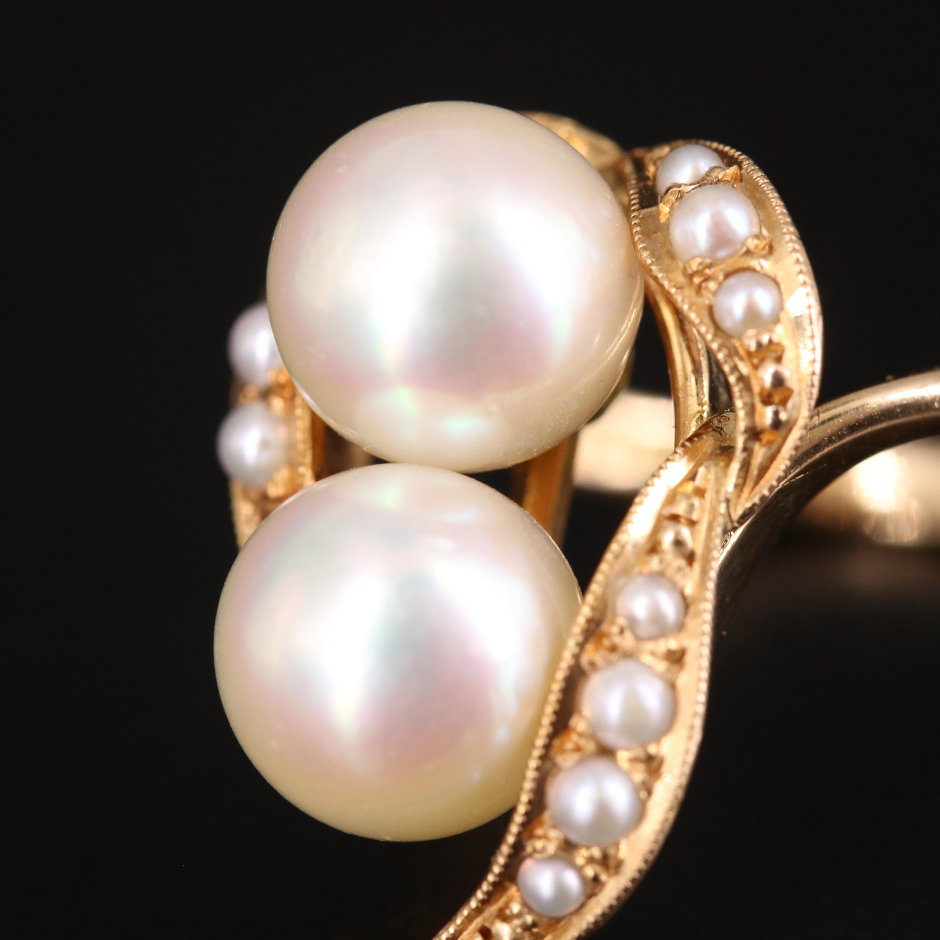 Vintage 18K Pearl Toi et Moi Ring