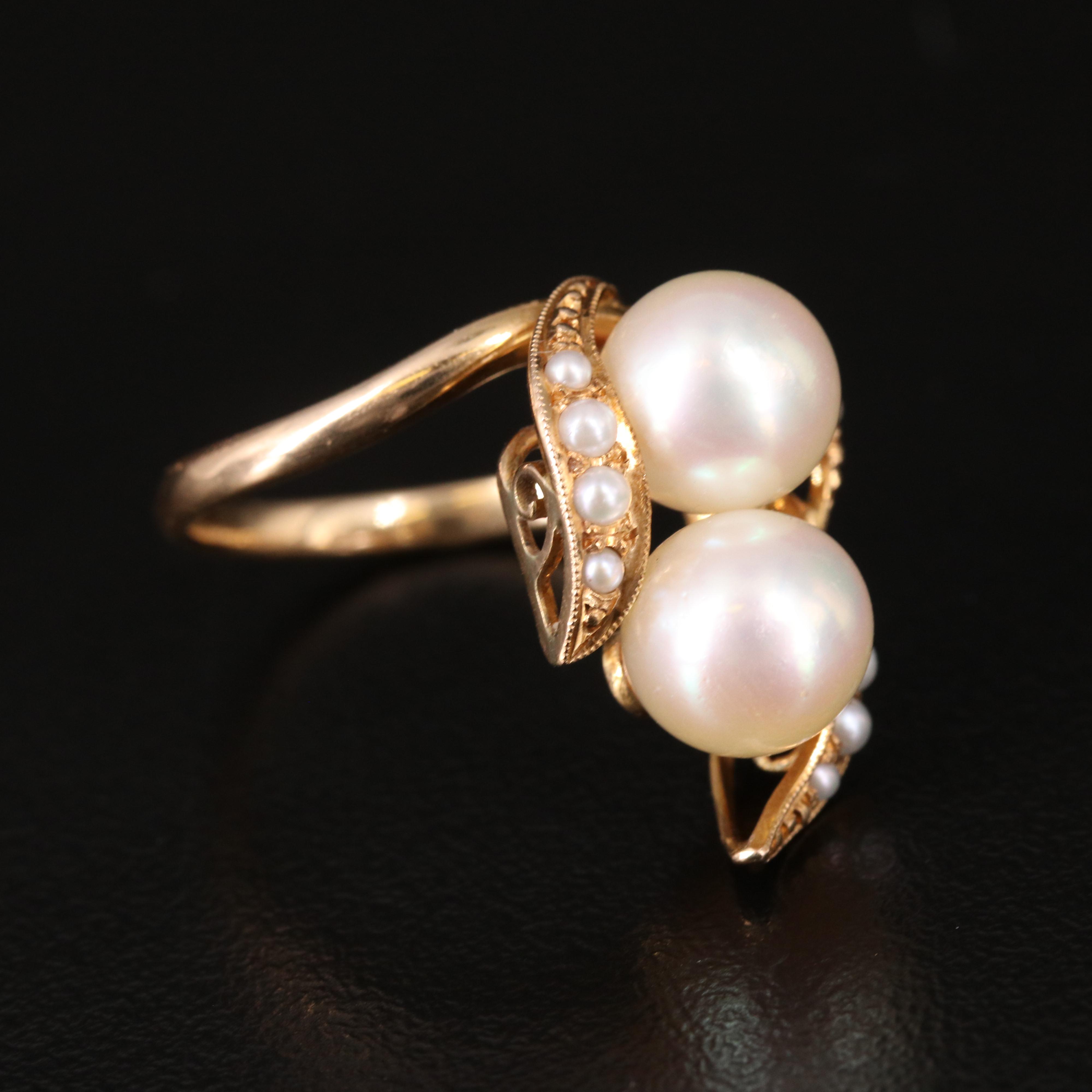 Vintage 18K Pearl Toi et Moi Ring