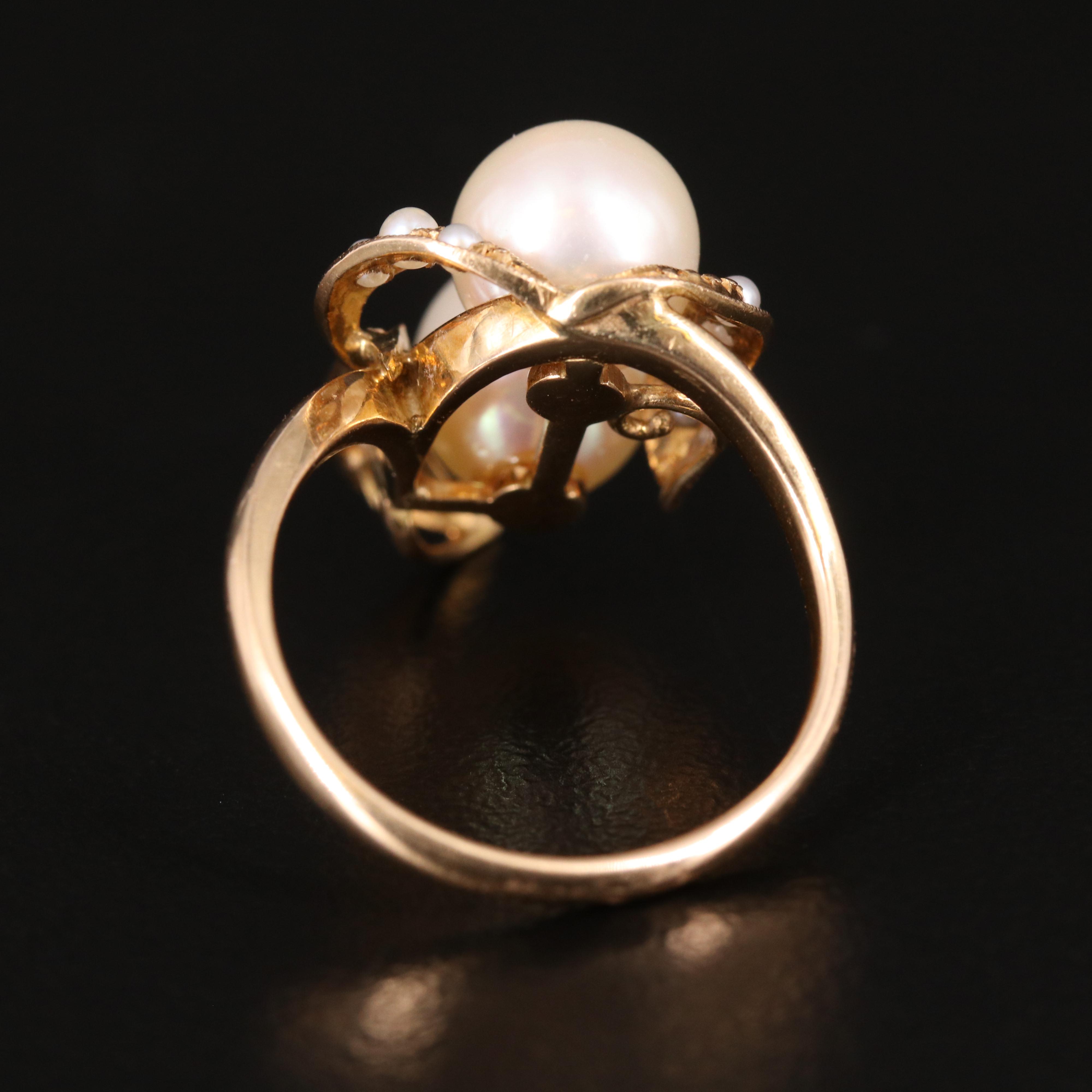Vintage 18K Pearl Toi et Moi Ring