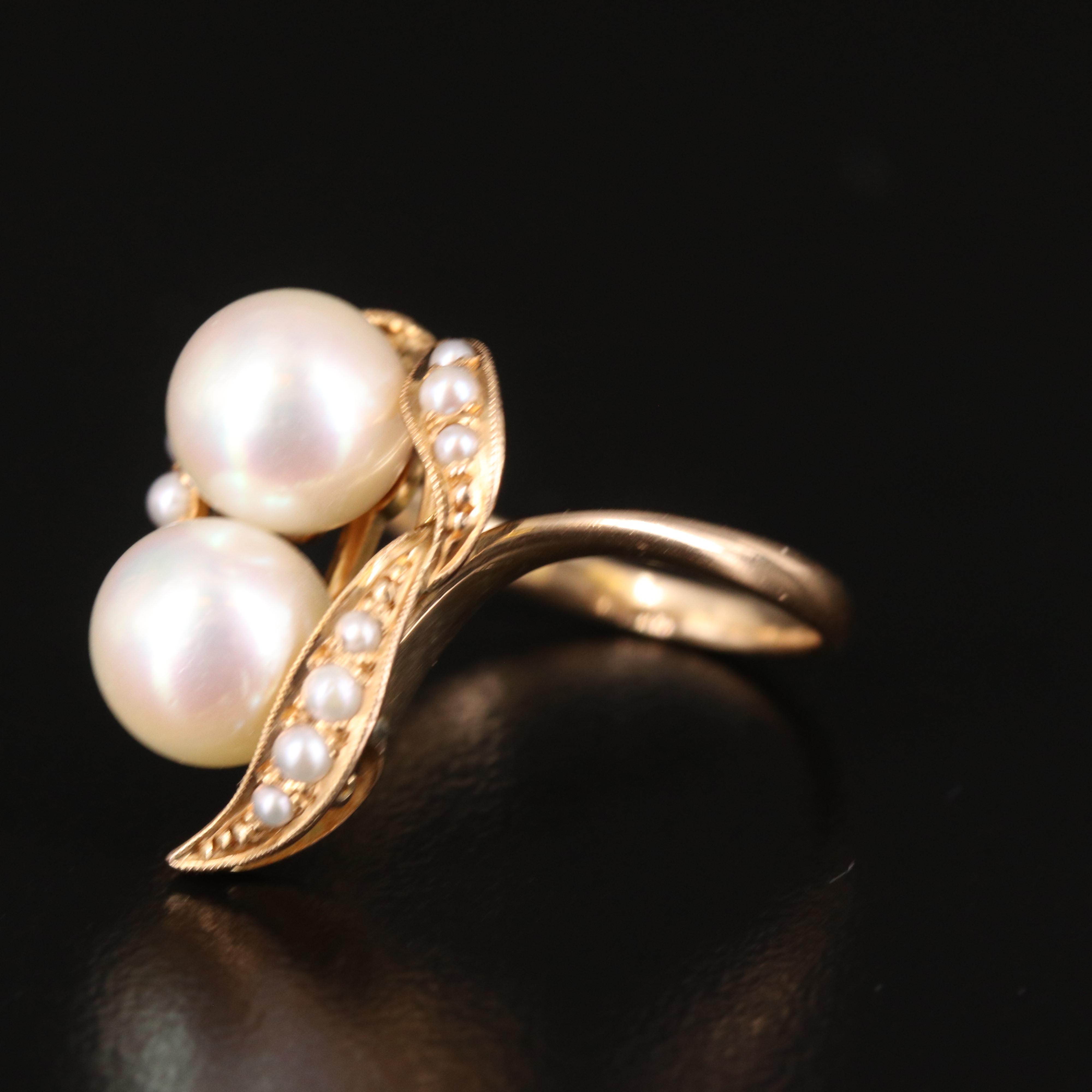 Vintage 18K Pearl Toi et Moi Ring