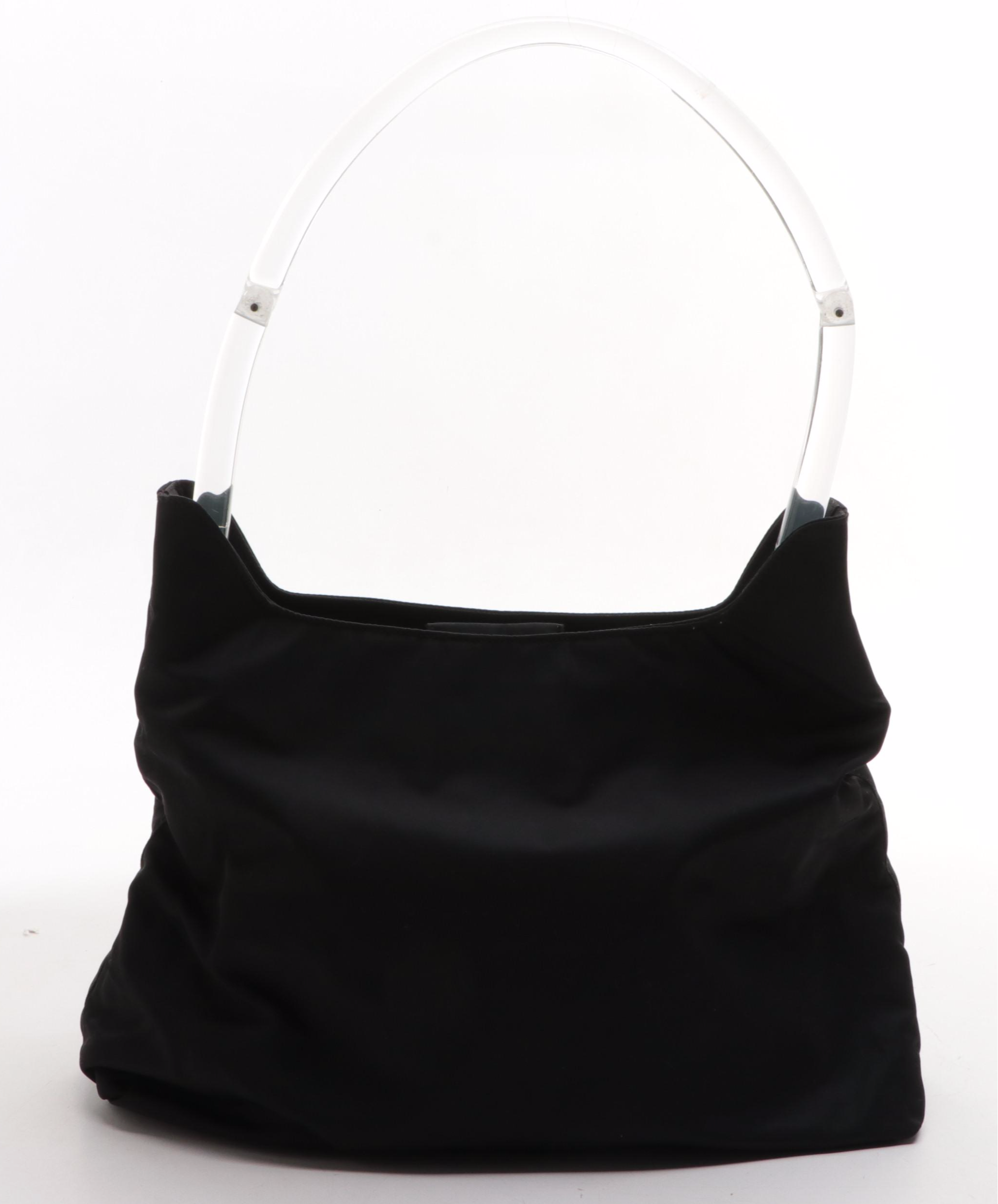 Prada Acrylic Handle Shoulder Bag in Black Tessuto Nylon