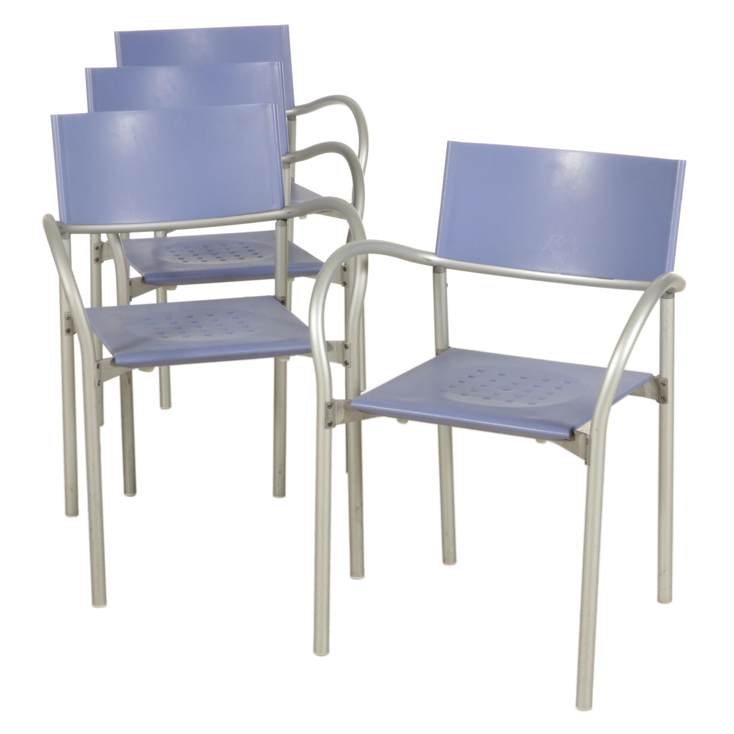 Four Carlo Bartoli for Segis "Breeze" Stacking Metal Frame Armchairs
