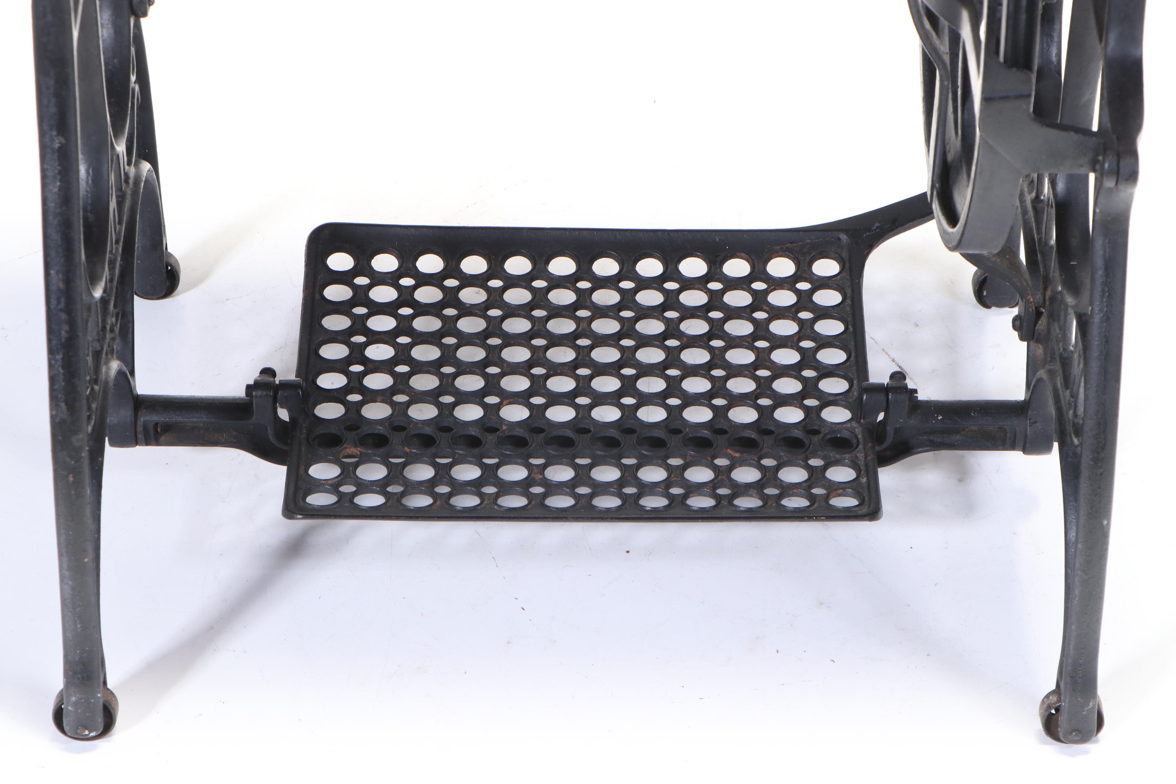 White Sewing Machine Co. Cast Iron and Maple Treadle-Base Side Table, Adapted