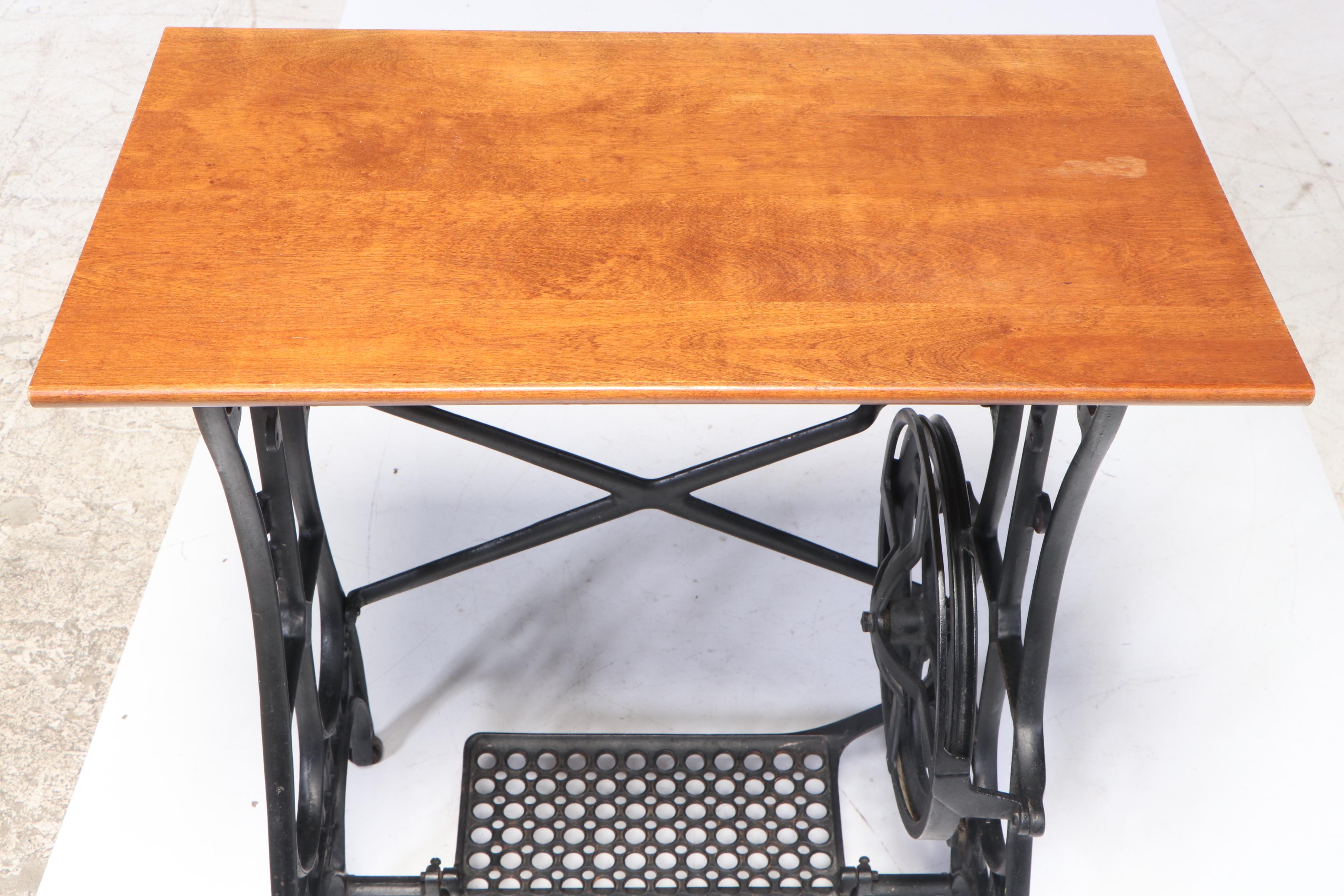 White Sewing Machine Co. Cast Iron and Maple Treadle-Base Side Table, Adapted