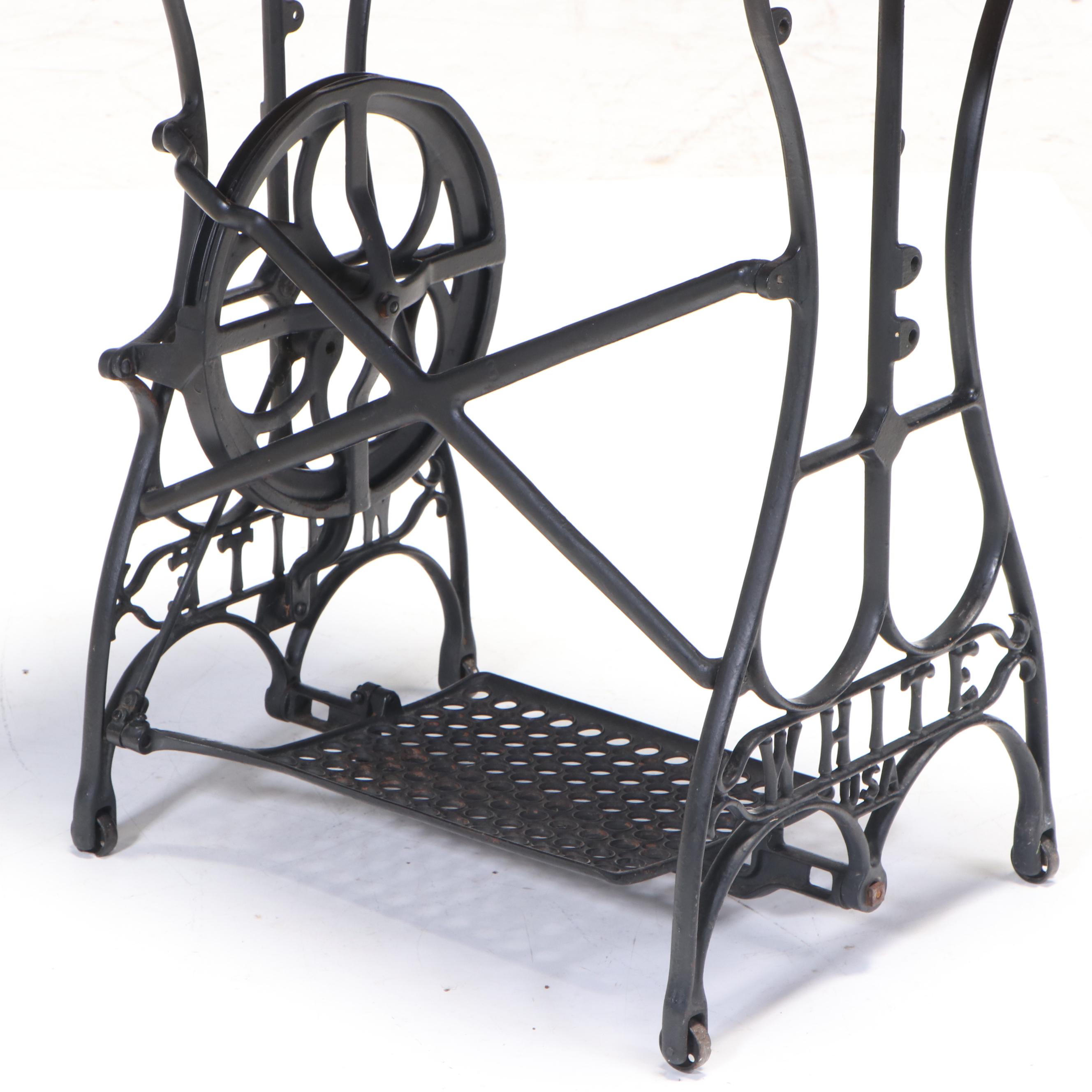 White Sewing Machine Co. Cast Iron and Maple Treadle-Base Side Table, Adapted
