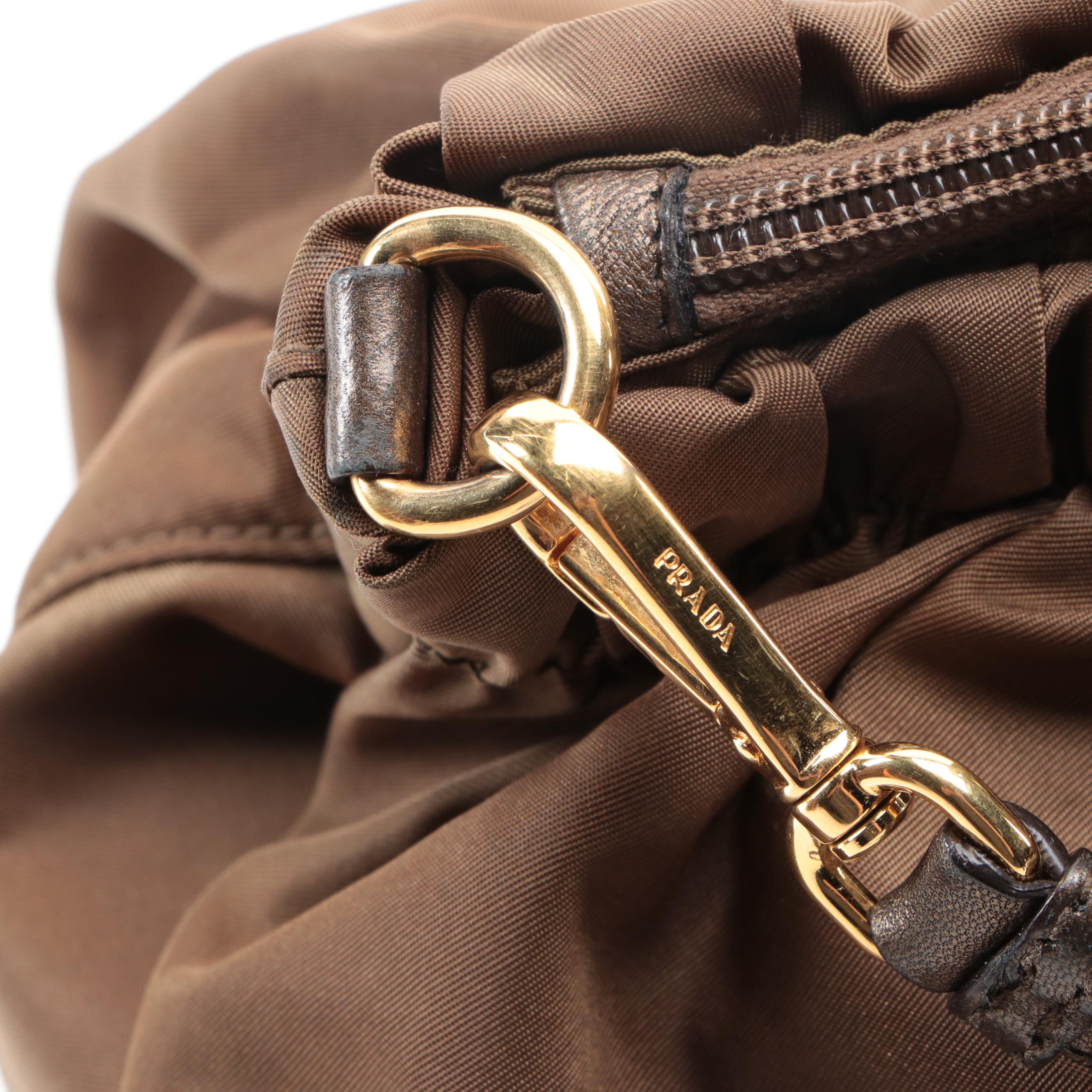 Prada Two-Way Tote in Gathered Tessuto Nylon with Woven Leather Handles