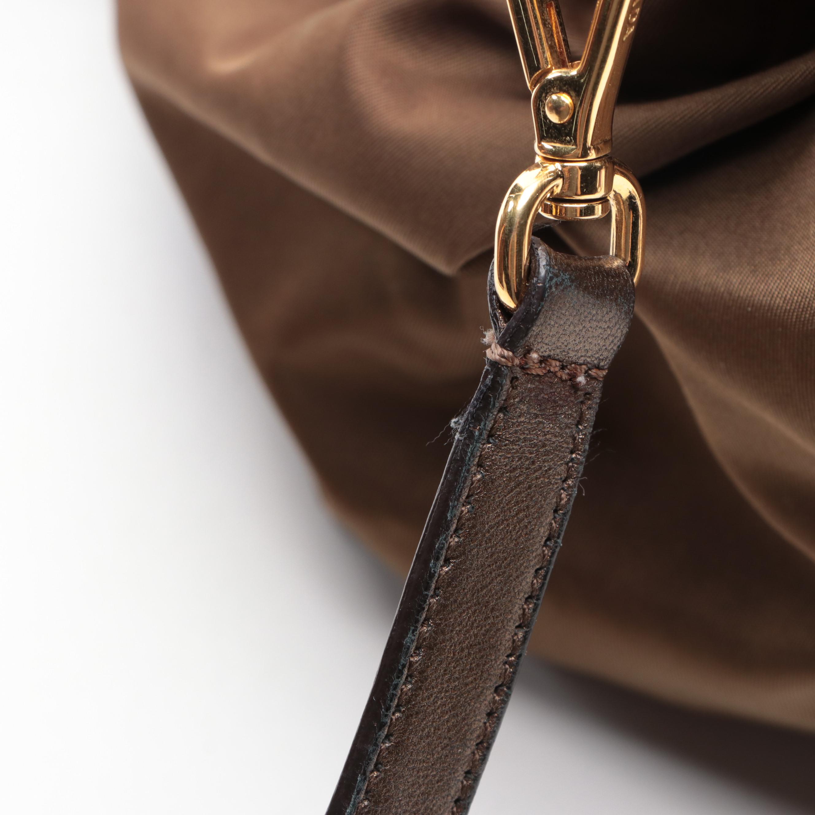 Prada Two-Way Tote in Gathered Tessuto Nylon with Woven Leather Handles