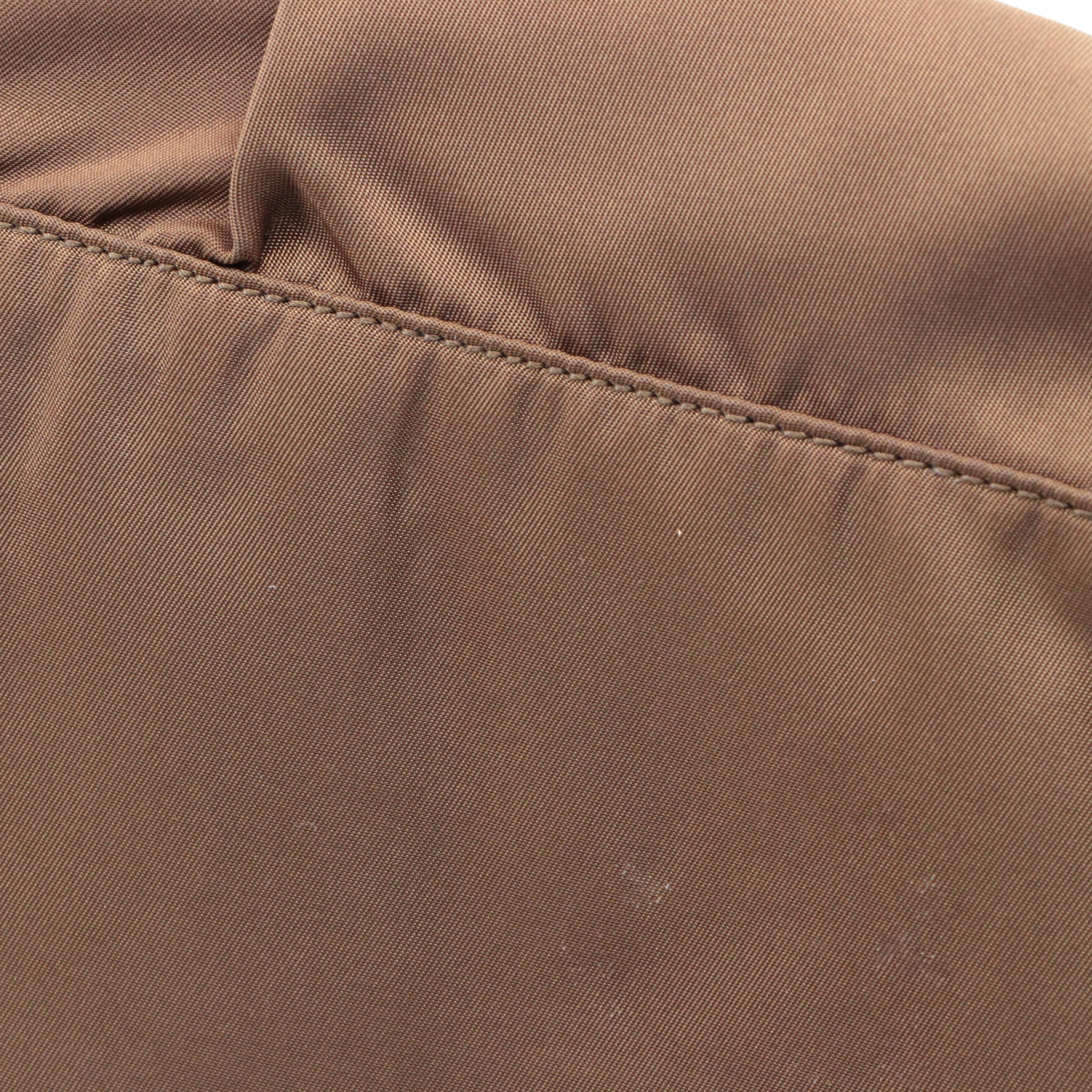 Prada Two-Way Tote in Gathered Tessuto Nylon with Woven Leather Handles