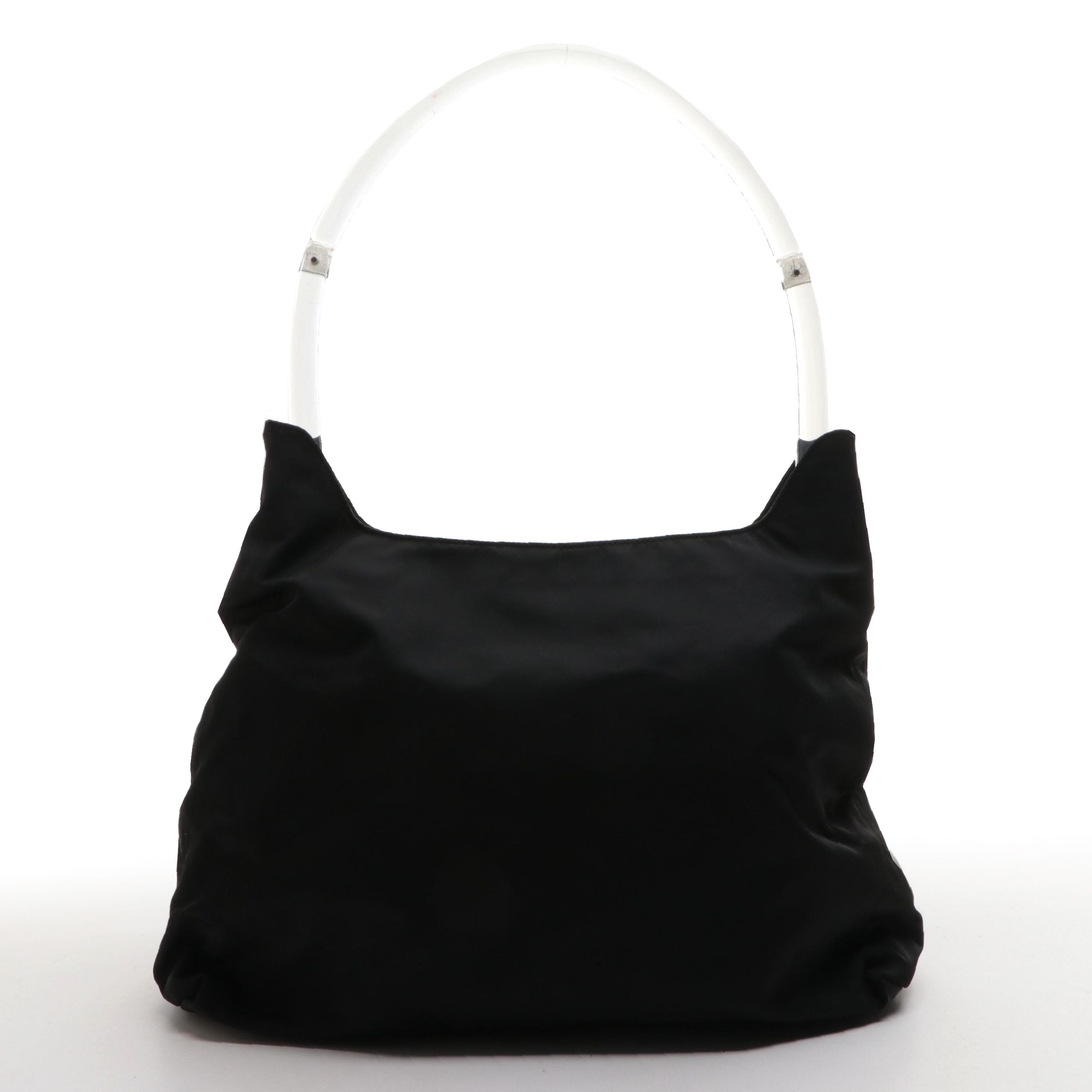 Prada Acrylic Handle Shoulder Bag in Black Tessuto Nylon