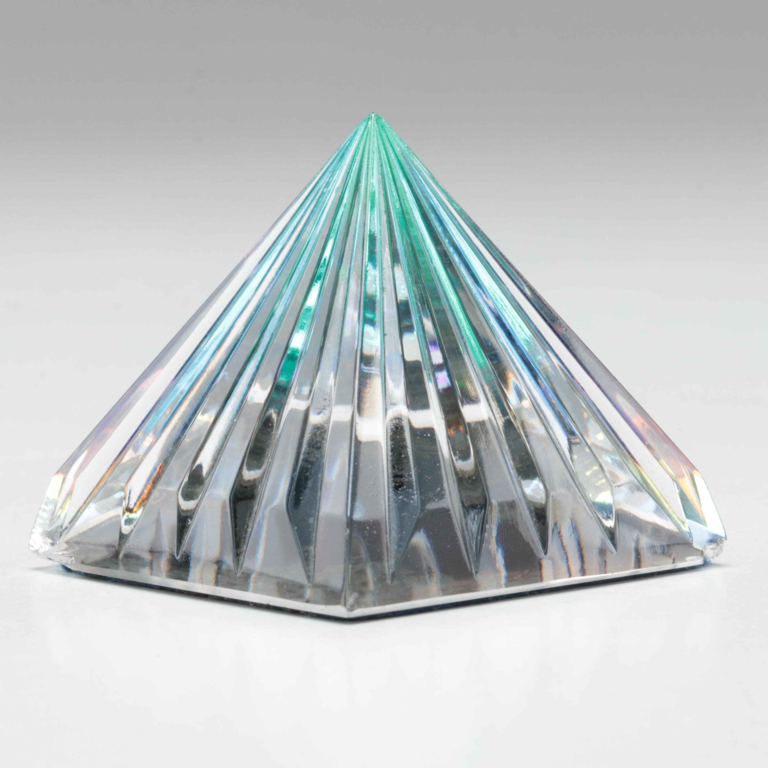 Robert Eickholt Hand Blown Art Glass Paperweight and Other Iridescent Pyramid