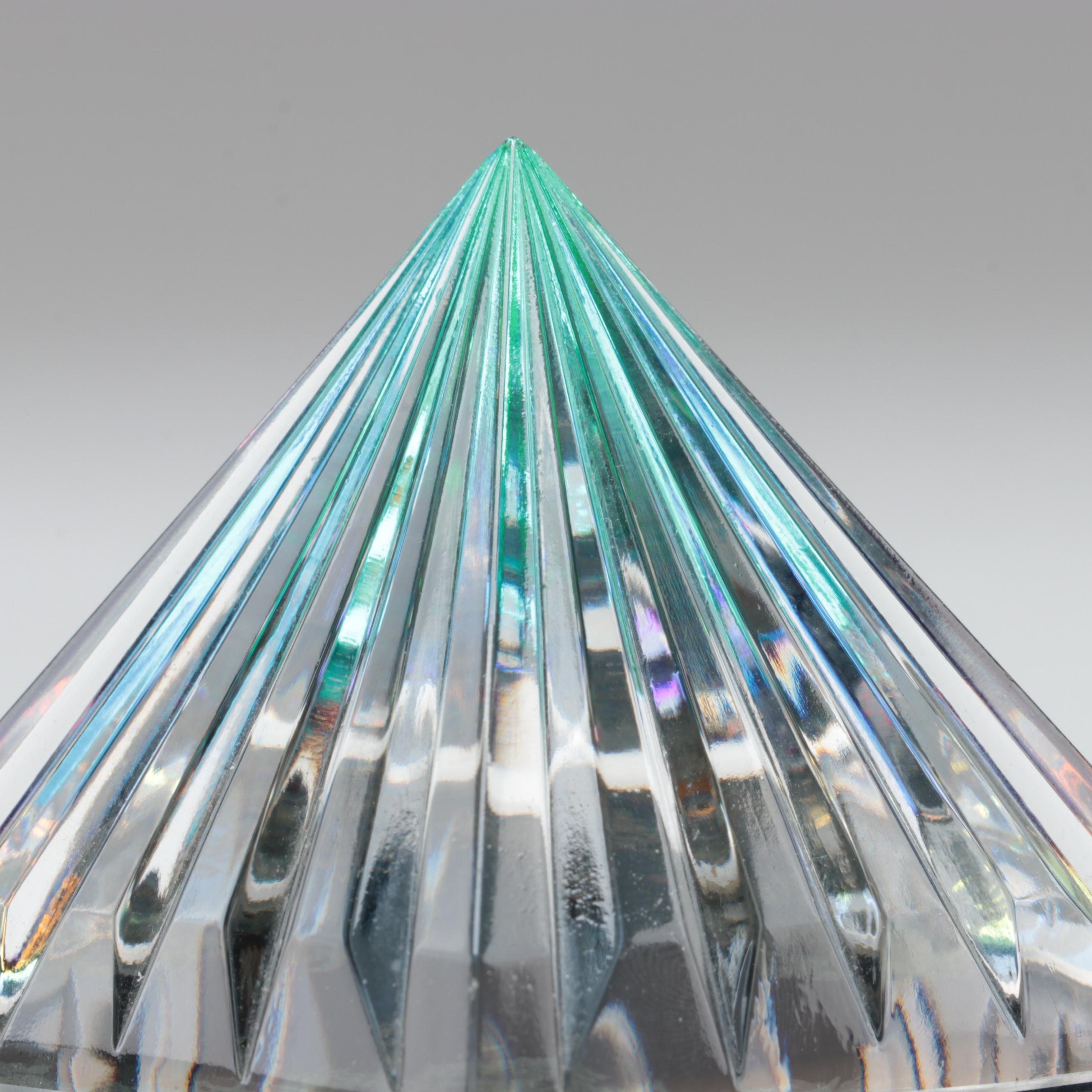 Robert Eickholt Hand Blown Art Glass Paperweight and Other Iridescent Pyramid