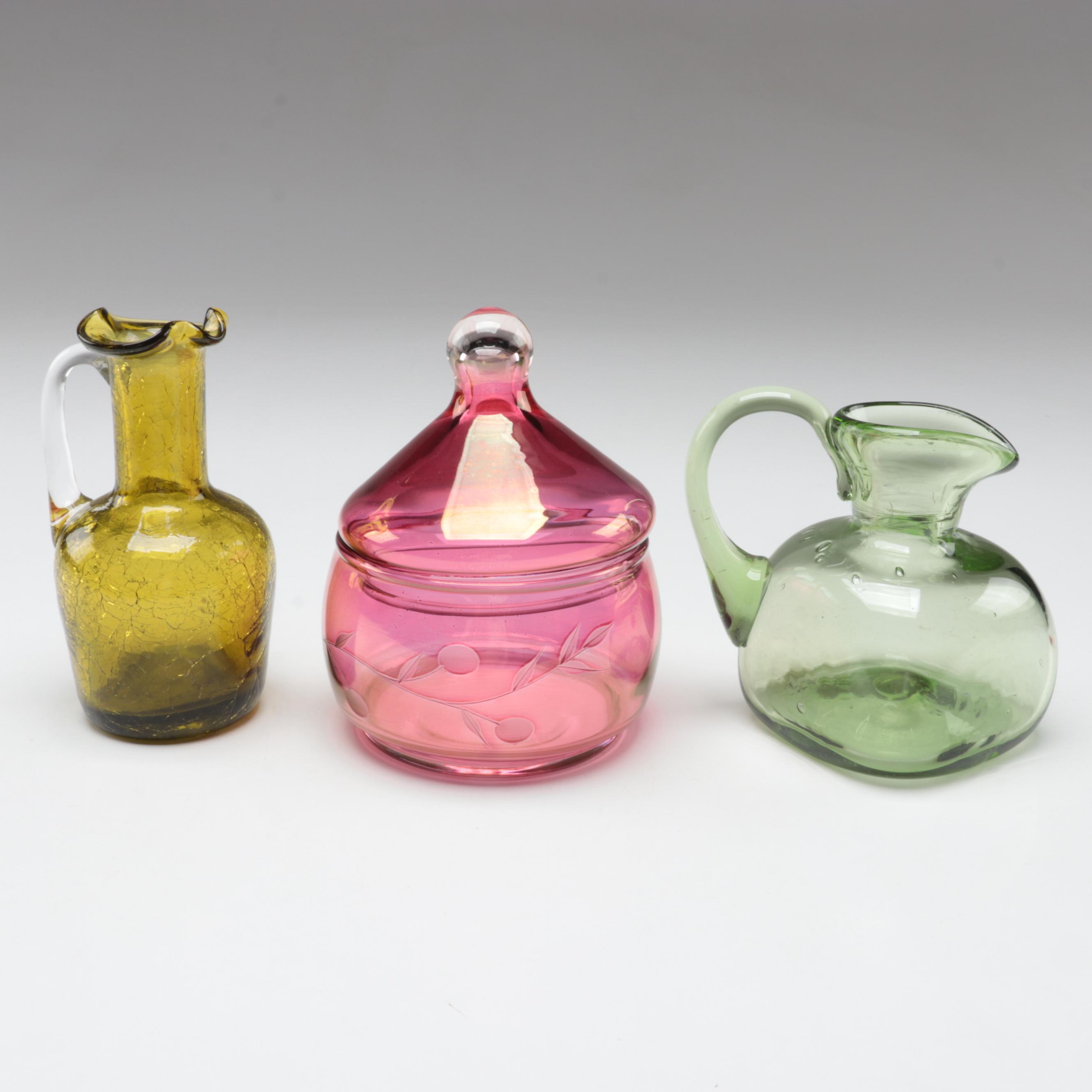 Jamestown Glasshouse Hand-Blown Pitcher with Other Glass Tableware