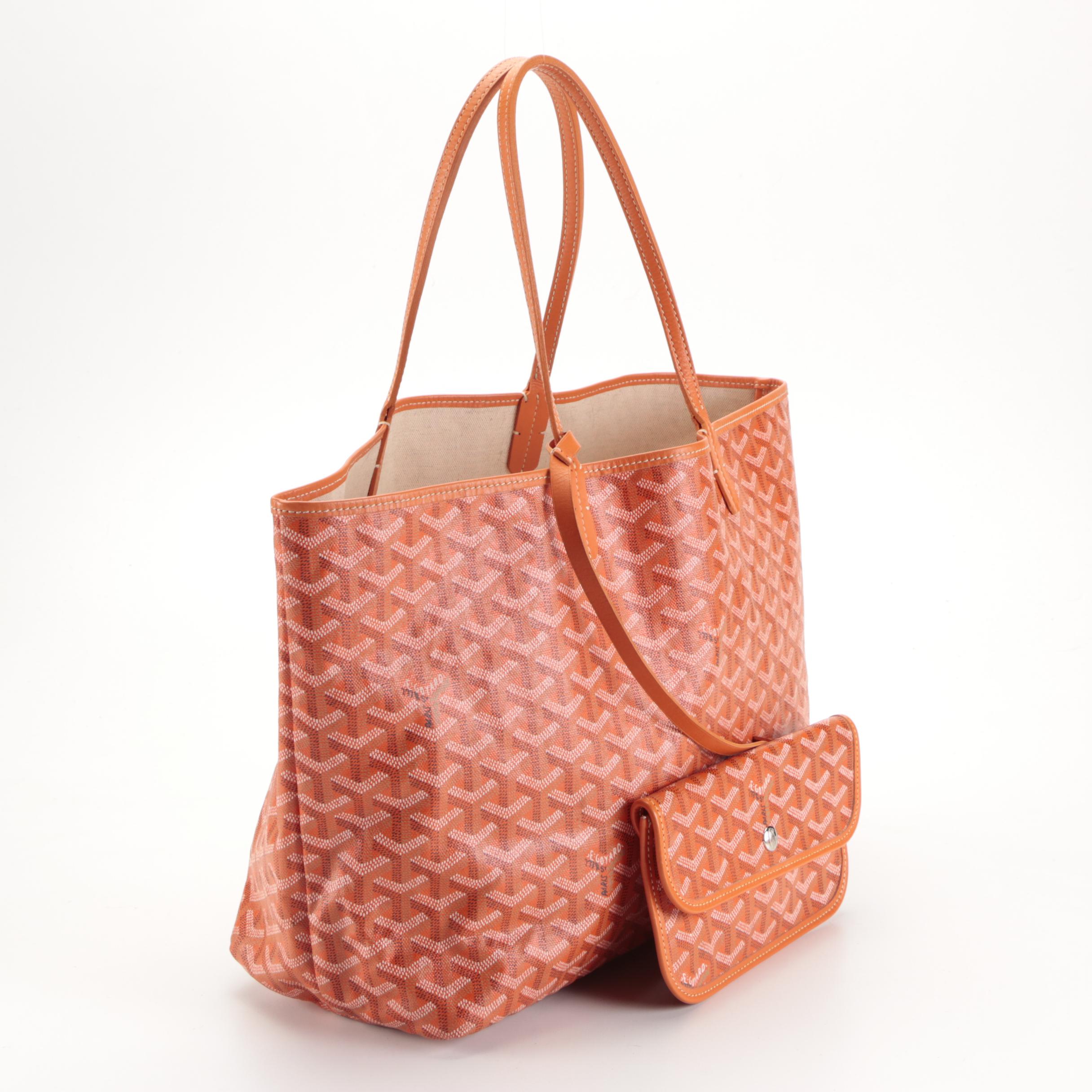 Goyard Saint Louis Tote PM and Pouch in Orange Goyardine Canvas and Leather Trim