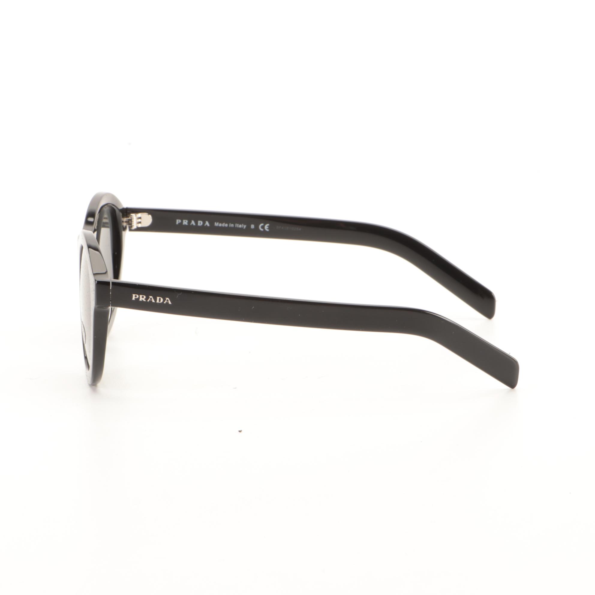 Prada SPR 24V-F Round Sunglasses in Black with Case