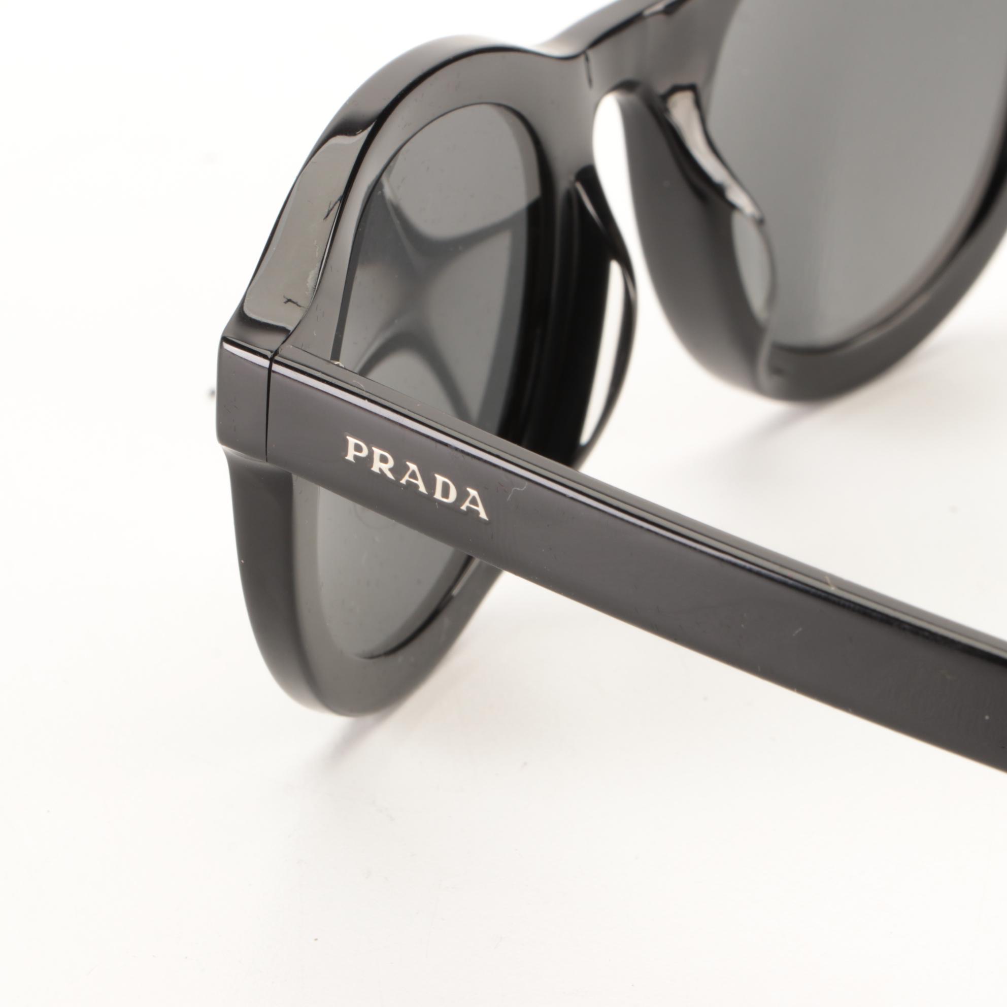 Prada SPR 24V-F Round Sunglasses in Black with Case