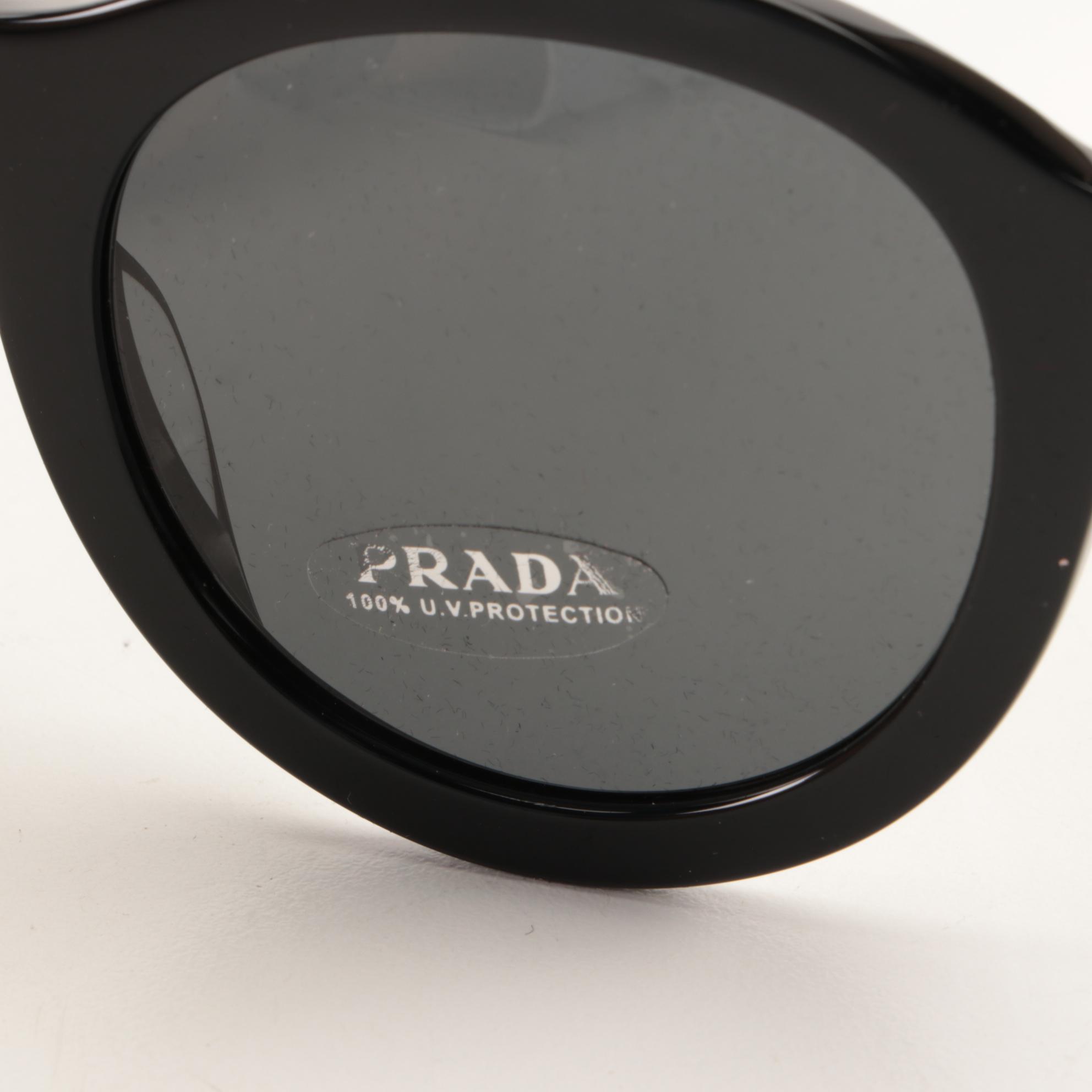Prada SPR 24V-F Round Sunglasses in Black with Case