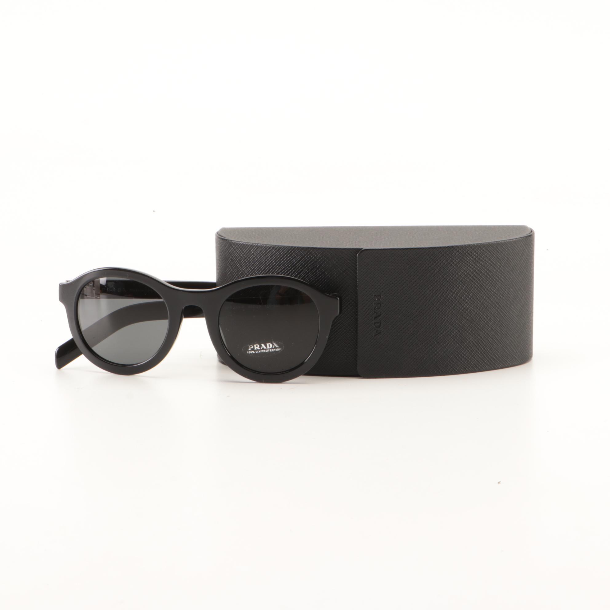 Prada SPR 24V-F Round Sunglasses in Black with Case