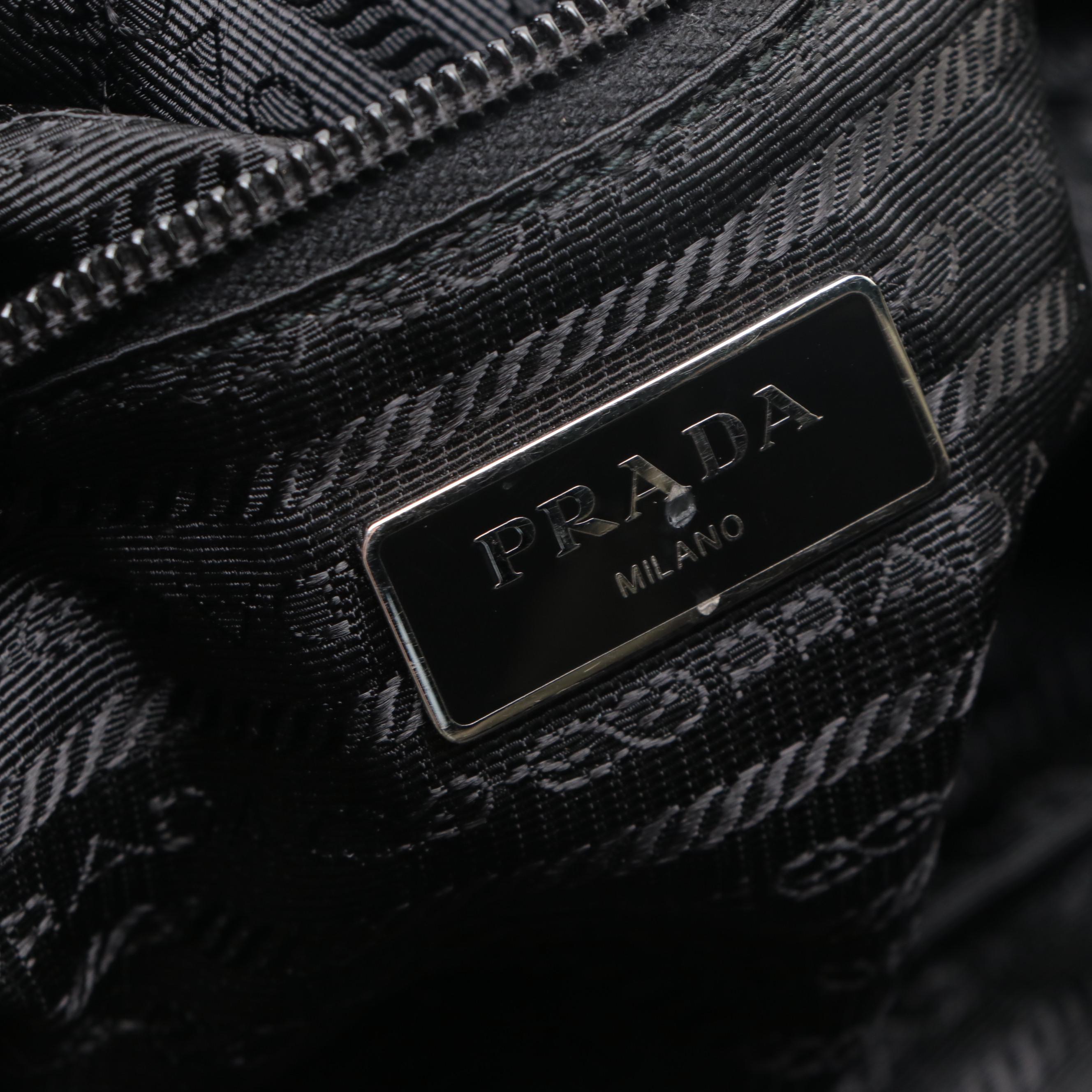 Prada Tote with Detachable Strap in Green Nylon Twill and Black Leather