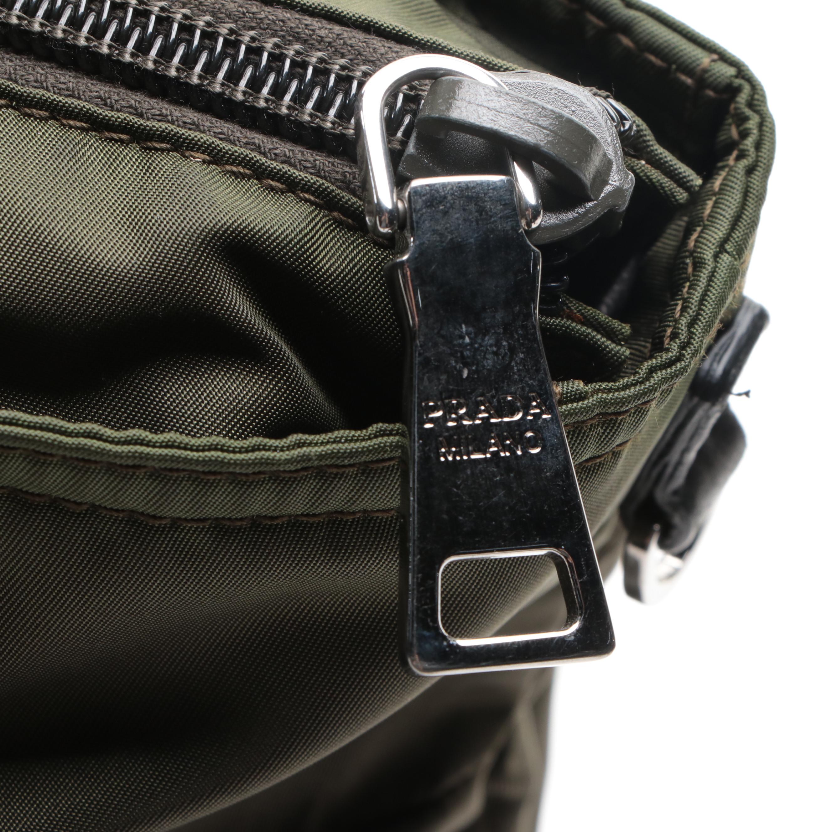 Prada Tote with Detachable Strap in Green Nylon Twill and Black Leather